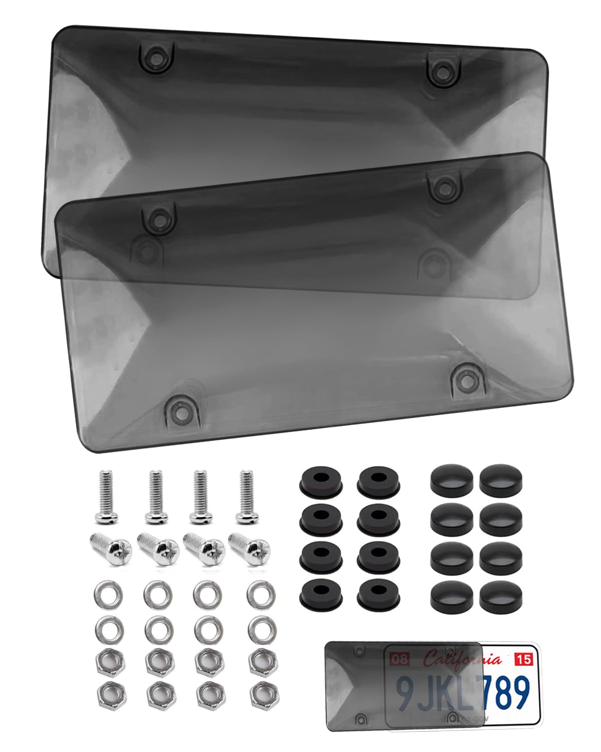 License Plate Frame Cover, 2PCS Universal License Plate Protector for Cars SUVs Trucks, Waterproof Rustproof Scratch-Resistant License Plate Cover (Dark Grey)