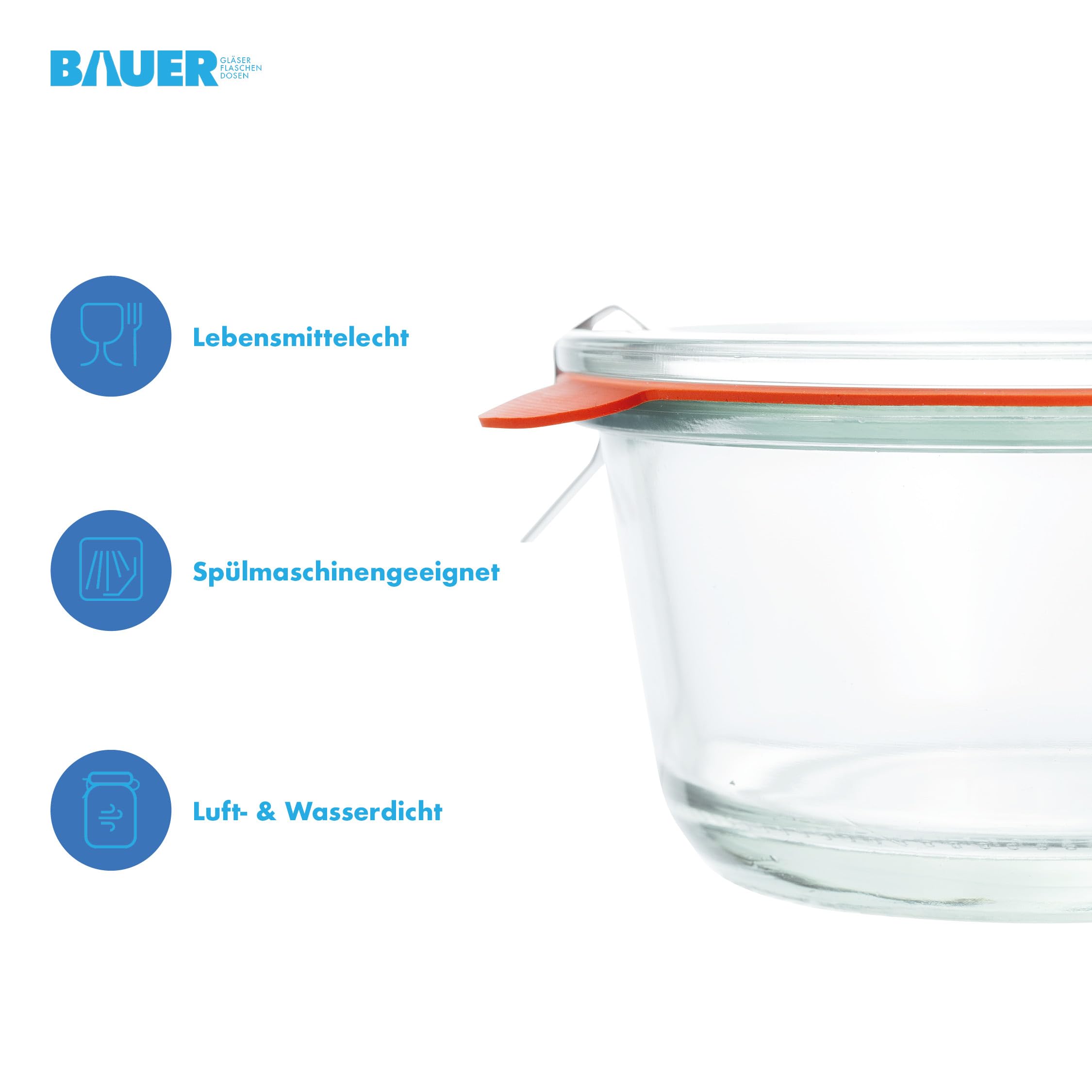 Flaschenbauer - Lot de 12 bocaux gourmands de 450 ml - Qualité traditionnelle pour cuisines modernes - Ensemble complet avec couvercle en verre, anneaux et pinces dans un carton d'origine