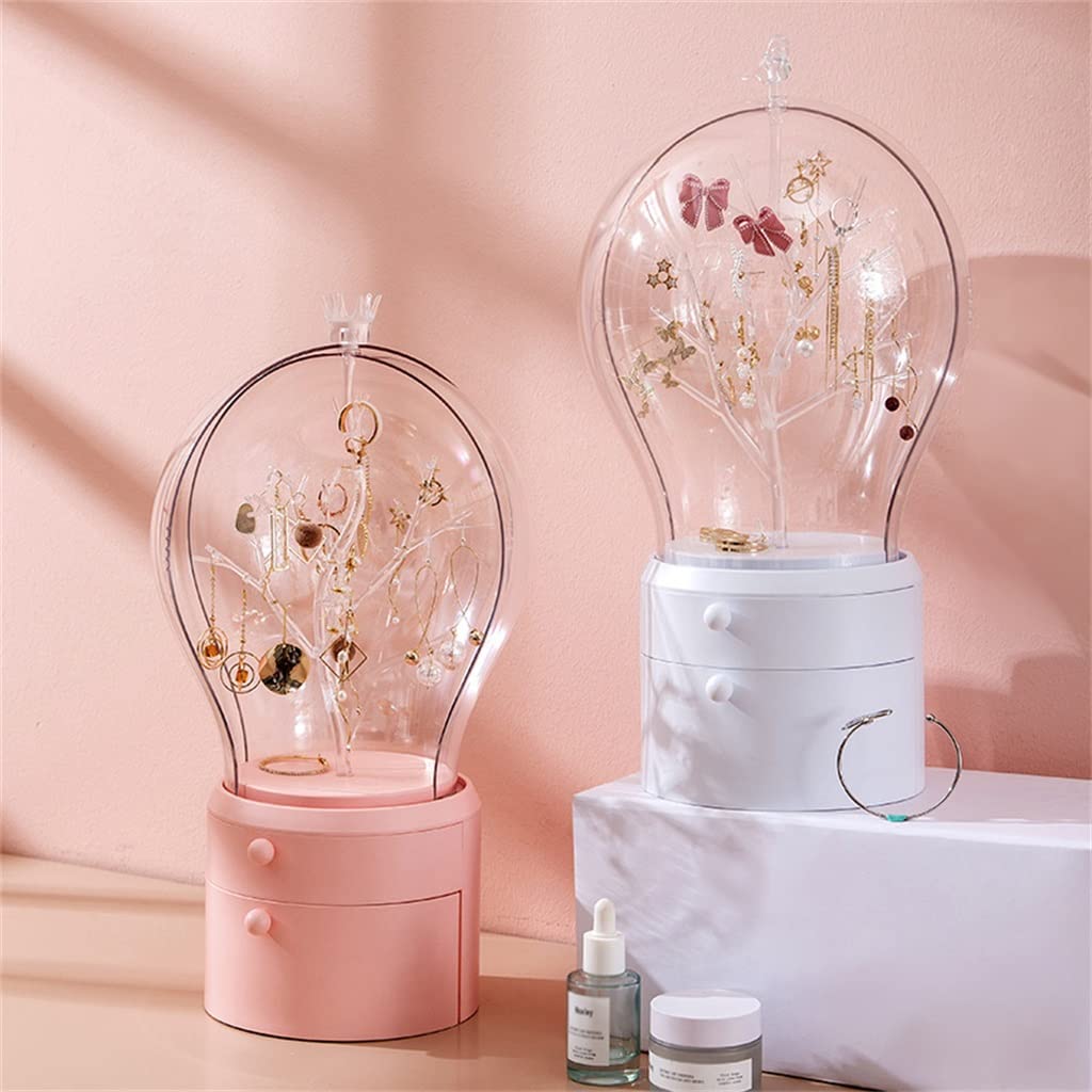 Boîte de rangement à bijoux LED Organisateur Bijoux Boîtier de chargement USB Bureau Boîte anti-poussière Boucles d'oreilles Collier Présentoir Cadeau (Blanc comme le montre l'image)