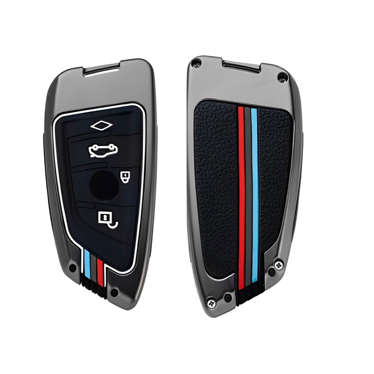 BKN Stylish Metal Soft Car Key Shell with Keychain & Full Protection Key Cover for B.M.W. X1 X3 X6 X5 | 3, 5, 6, 7 Series GT Series M, X Series 4 Button Smart Key, Black