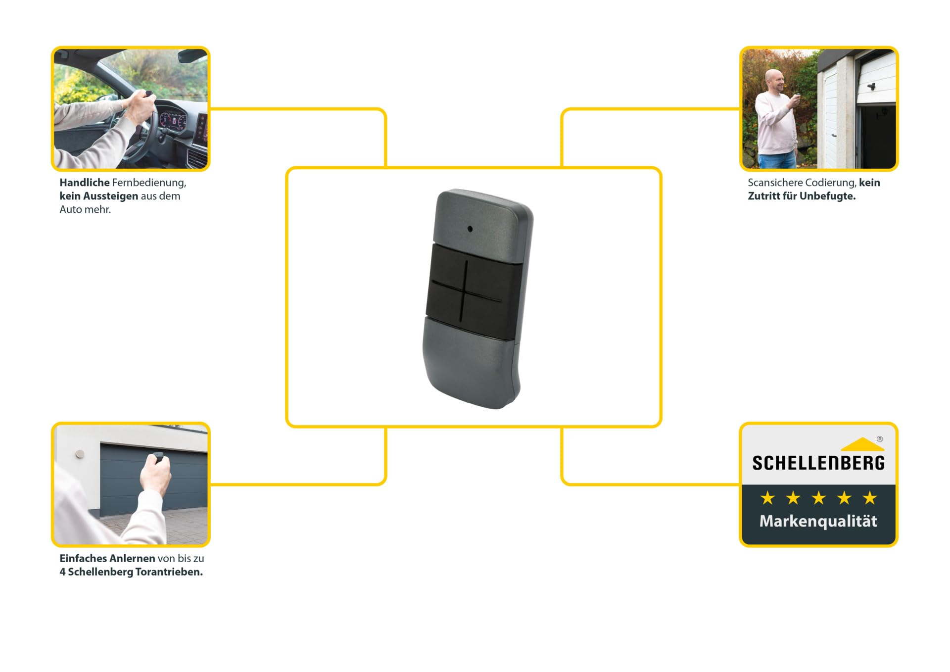 Schellenberg Powerlift émetteur radio portable 4 canaux pour motorisations de portes de garage et portails extérieurs, fréquence radio 433,92 MHz, portée 40 m en champ libre, pile incluse, 60870