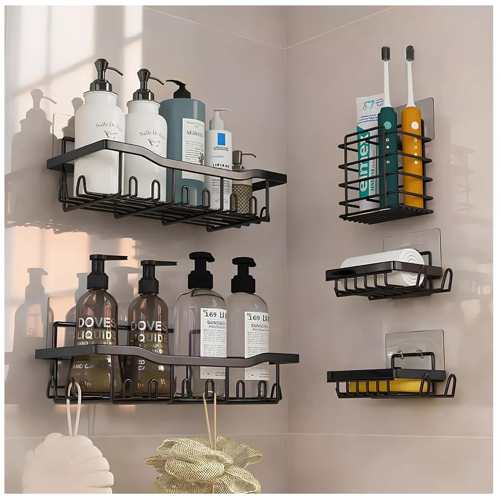 5-Pack Adhesive Shower Caddy Shower organizer for Bathroom Kitchen Storage - Black
