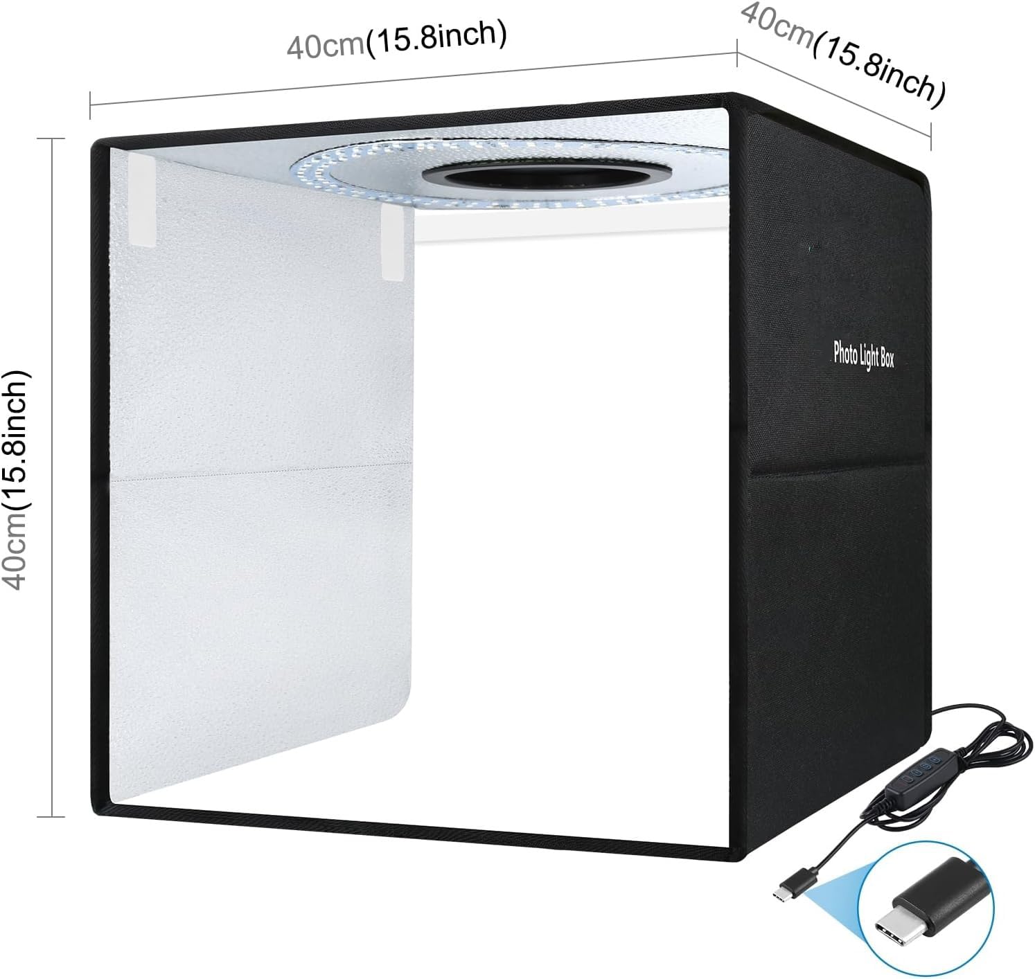 OBEST Boîte à lumière Photographie 40 * 40 * 40cm Cabine Photo Portable, Kit Tente de Prise de Vue avec 160 Lampes LED dimmables, Interface Type-C, 6 Toiles de Fond