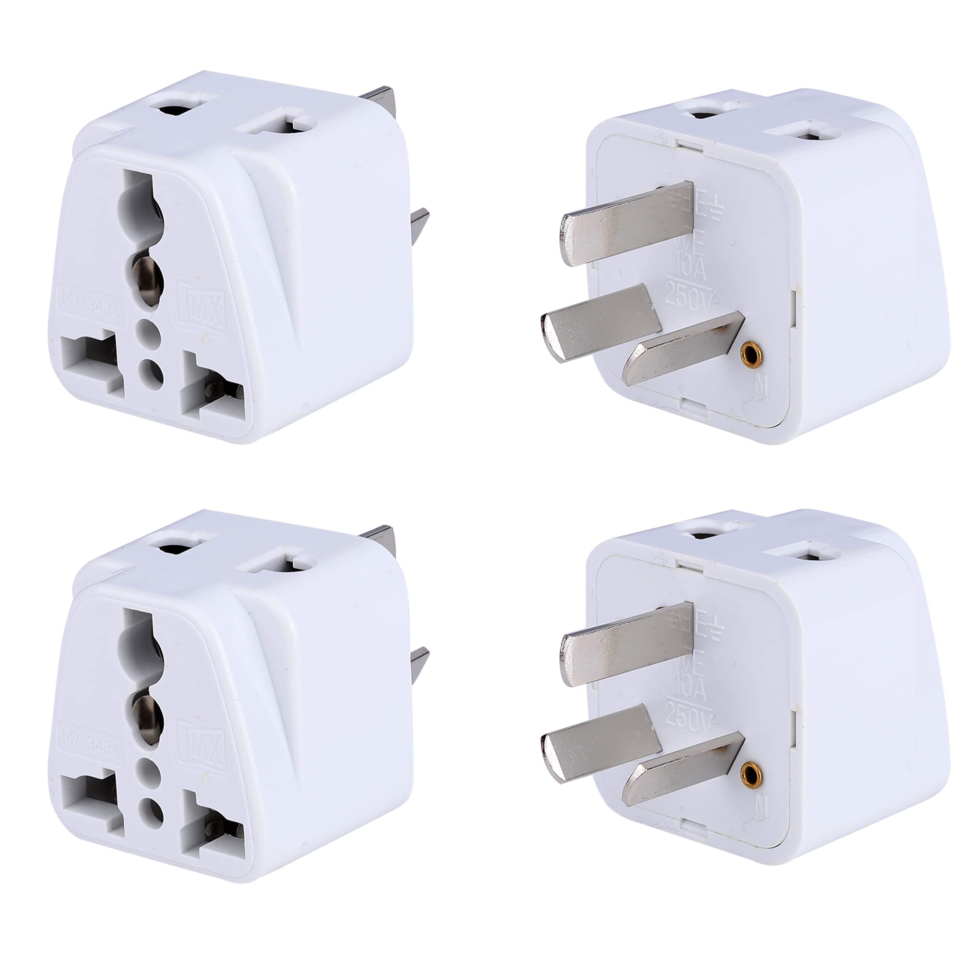 MX Universal Travel Adapter (Type I) India to Australia China New Zealand & More 2 in 1 Conversion Plug for Home and Official use - White Pack of 4-image-2