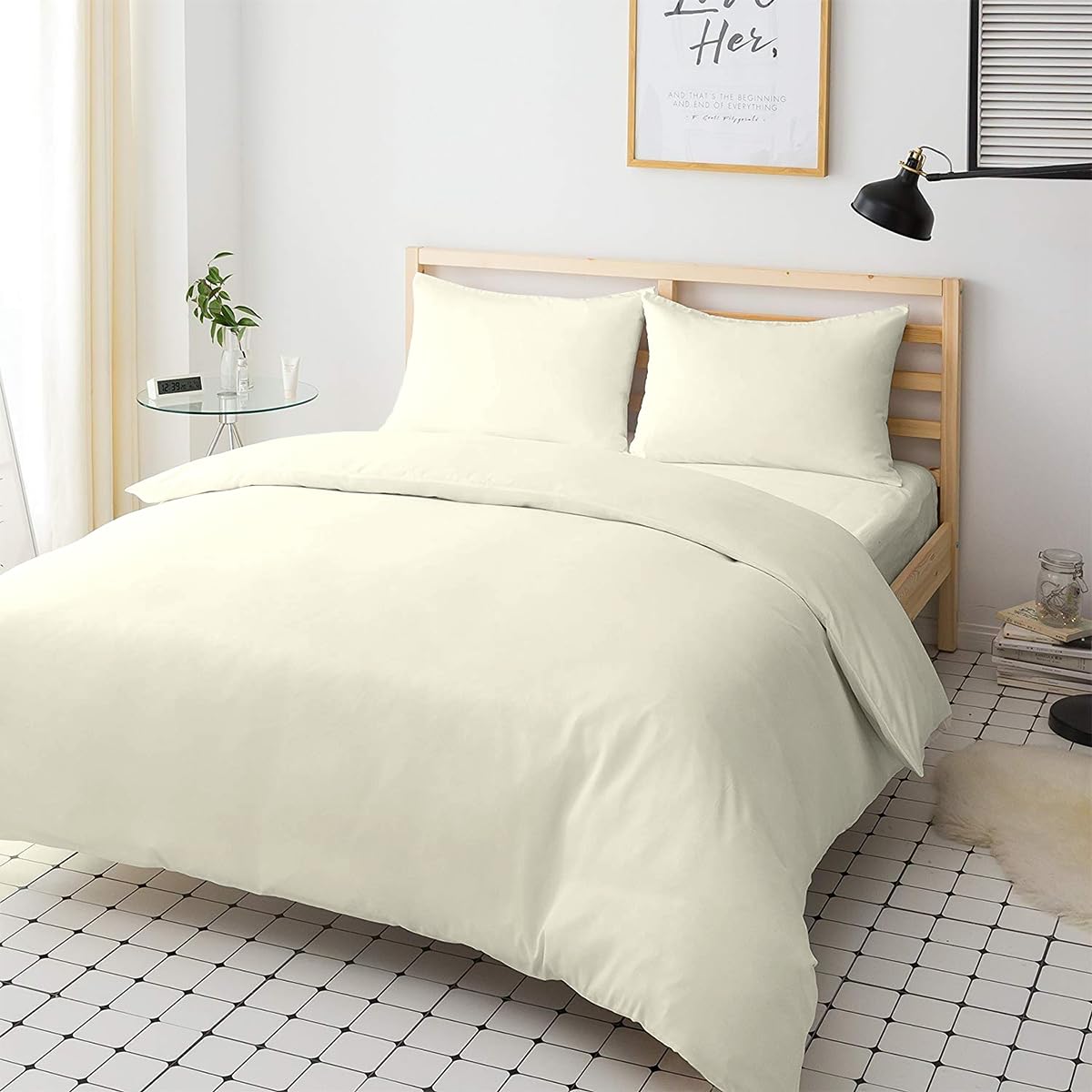 Sienna Shaun 4 Pc Bedding Set Duvet Cover Fitted Sheet And 2x Matching Pillow cases 100% Egyptian Cotton Available In 11 Vibrant Colours Single Double King Super King (Cream, Super King)