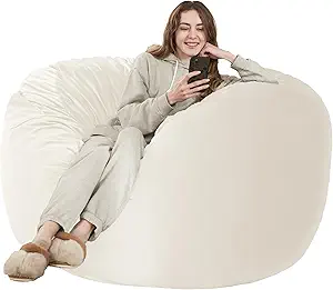 HABUTWAY Bean Bag Chair: Giant 4' Memory Foam Furniture Bean Bag Chairs for Adults with Microfiber Cover 4Ft (Beige)