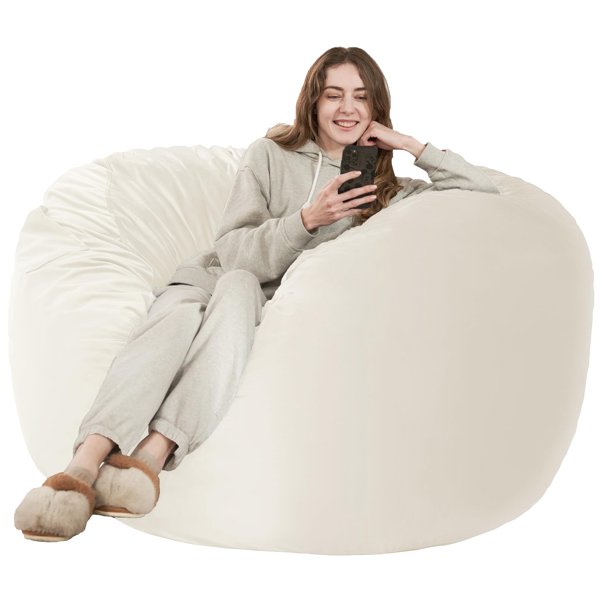 HABUTWAY Bean Bag Chair: Giant 4' Memory Foam Furniture Bean Bag Chairs for Adults with Microfiber Cover 4Ft (Beige)