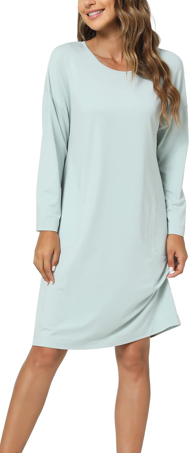 GYS Womens Long Sleeve Nightgown Bamboo Cotton Nightshirts Sleepwear