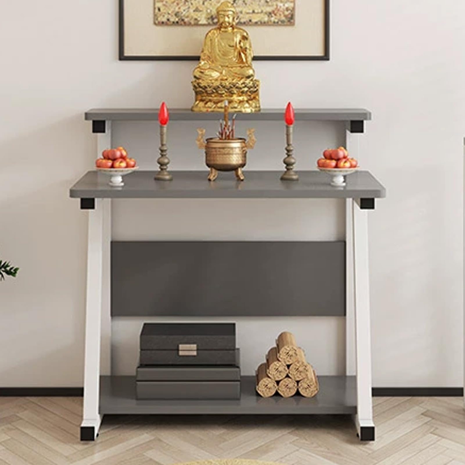 NHPJFDC Buddha Altar Table, Stand Meditation Prayer Table, Altar Cabinet with Storage, Decorative Offering Tables, Buddhist Altars for Homes Temples(Gray+white,60cm/23.6in)