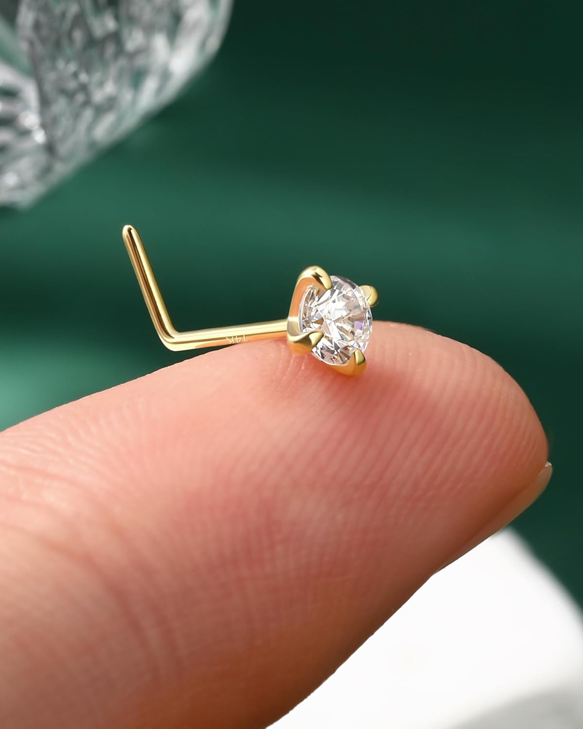 COCHARM 14K Solid Gold Bone L Bend Nose Stud 22g 18g 20g 1.5mm 2mm 3mm CZ Yellow Gold Nose Ring Stud Press Fit Nose Pin S Screw 14K Real Gold Nose Piercing 22g 20g 18g Nose Jewelry - Image 5