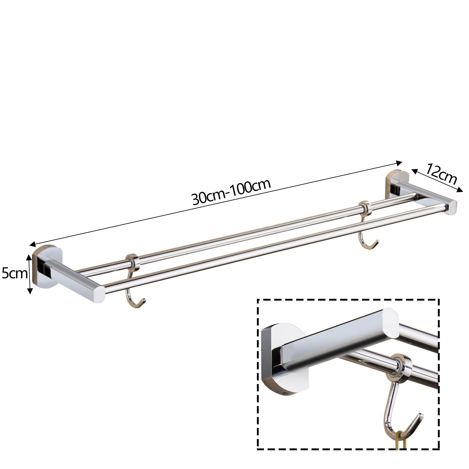 Anilla para Toallas Toallero montado en la Pared de 2 Niveles Cobre, rieles Multicolores 30-100cm for Cocina y baño(30cm)