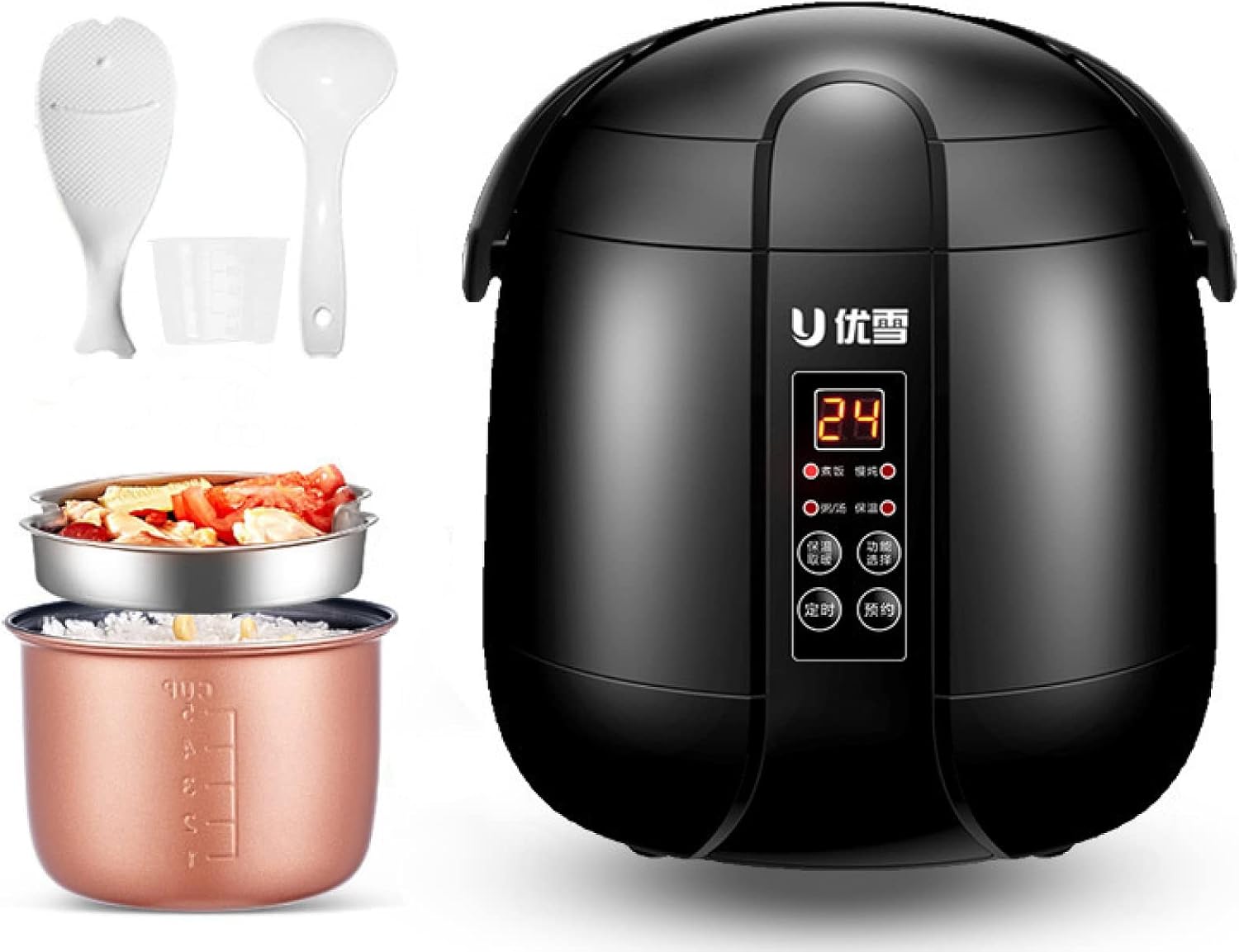 Amazon ミニライスクッカー 2カップ未調理、1.2Lポータブルノンスティックスモールトラベルライスクッカー、スマートコントロール多