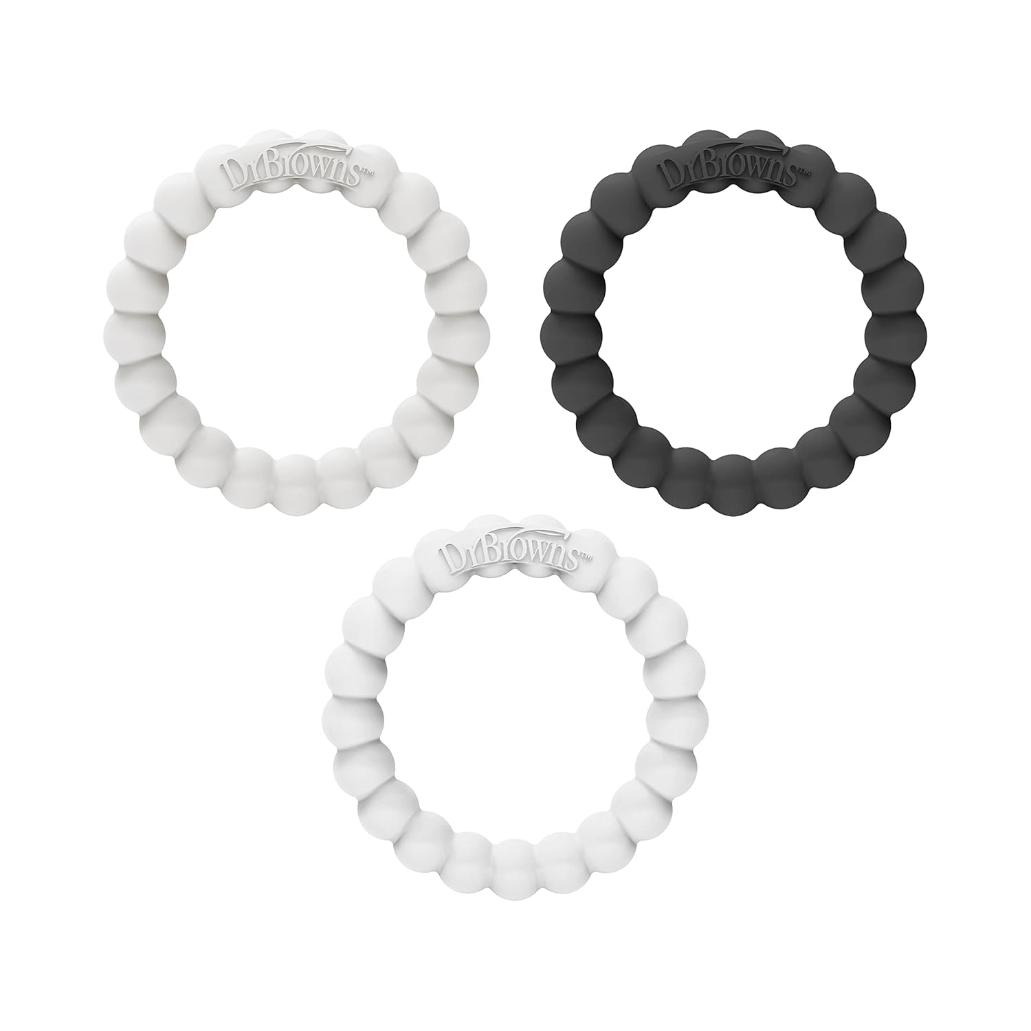 Dr. Brown’s Flexees Beaded Baby Teether Rings, Soft 100% Silicone, 3 Pack, Black, White, Gray, BPA Free, 3m+ : Baby