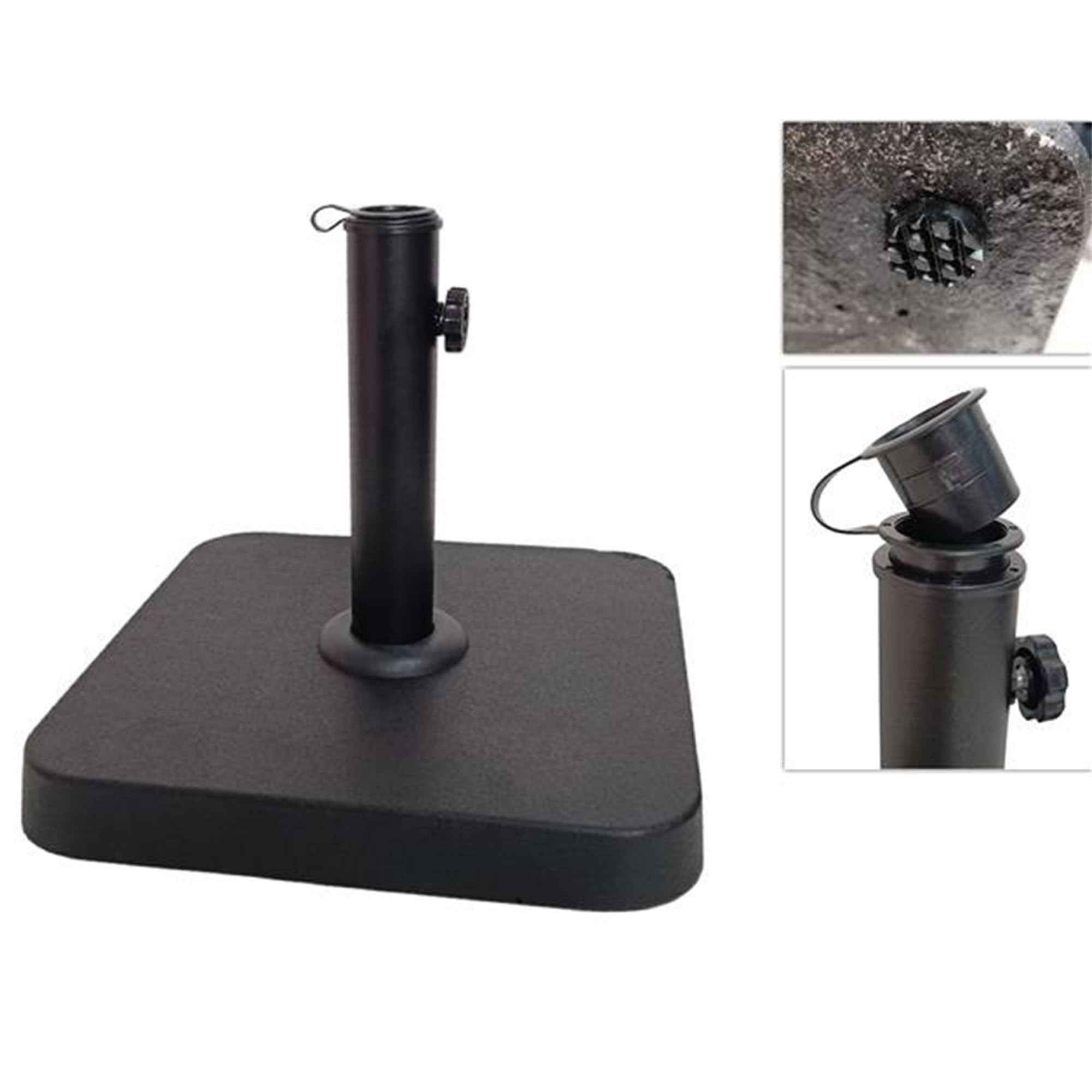 Sicignano Base per Ombrellone in Ferro 12 kg Quadrata Nera con Serraggio Laterale e Riduttore per Palo Centrale da Giardino Balcone Terrazzo 35 x 35 cm 25 29 38 mm