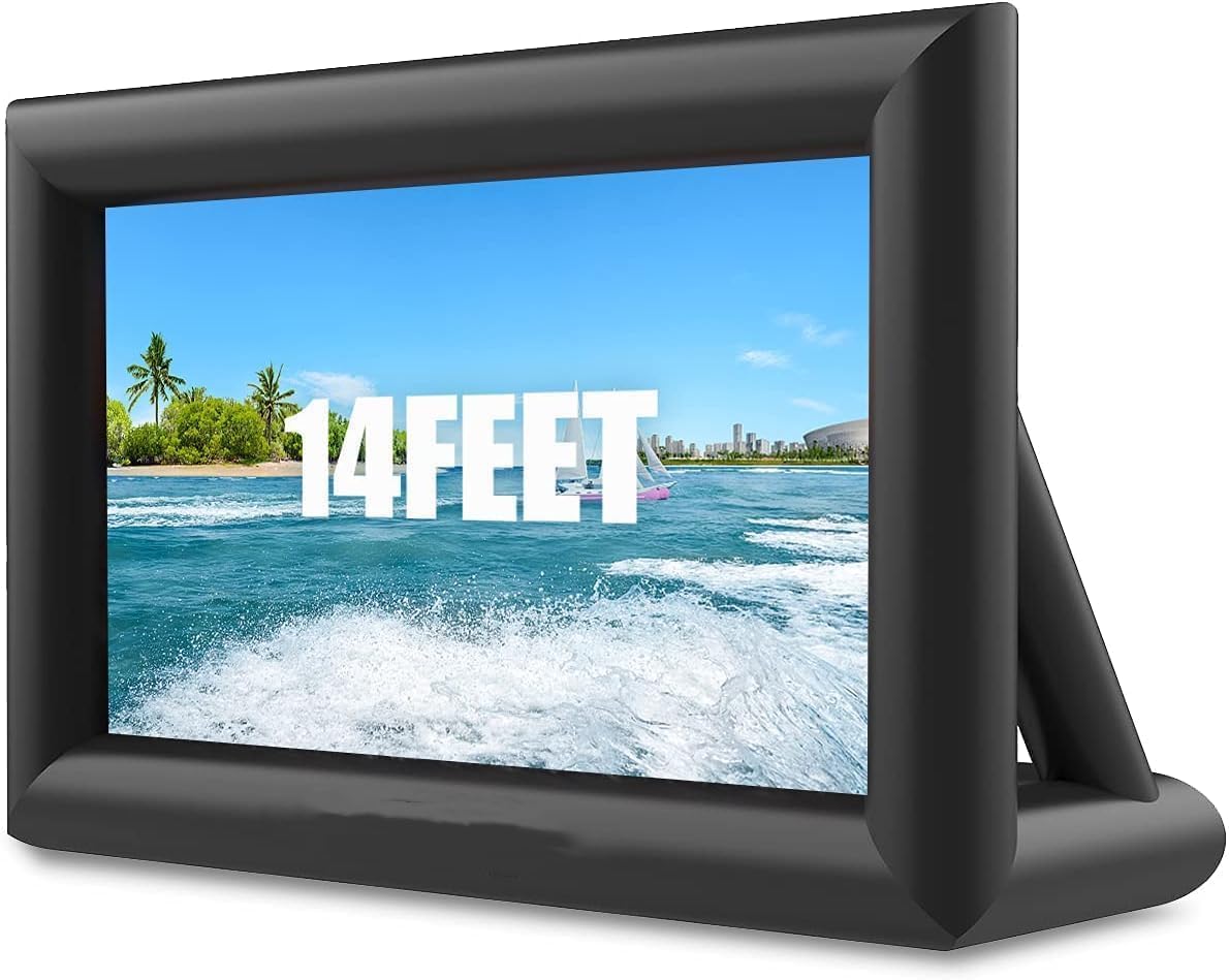 Inflatable Projector Screen, 14FT Portable Blow Up Projector Screen, Front & Rear Projection, with Rope, Air Blower, Ground Nails and Carry Bag, for Football, Backyard, Theater