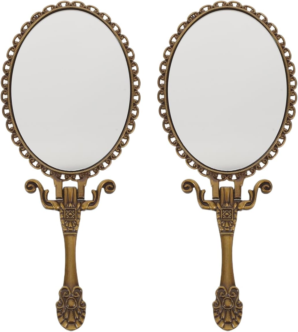 Vintage Hand Held Mirrors with Handle Foldable Compact Makeup Mirror for Travel and Vanity Portable Retro Hand Mirror for Eyes Makeup and Shaving