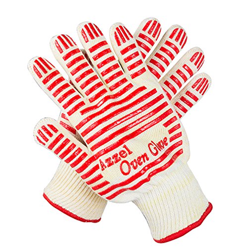 Azzel Heat Resistant Gloves,EN407 Certified Oven Mitts with Fingers,Non-Slip Silicone Grip for Kitchen