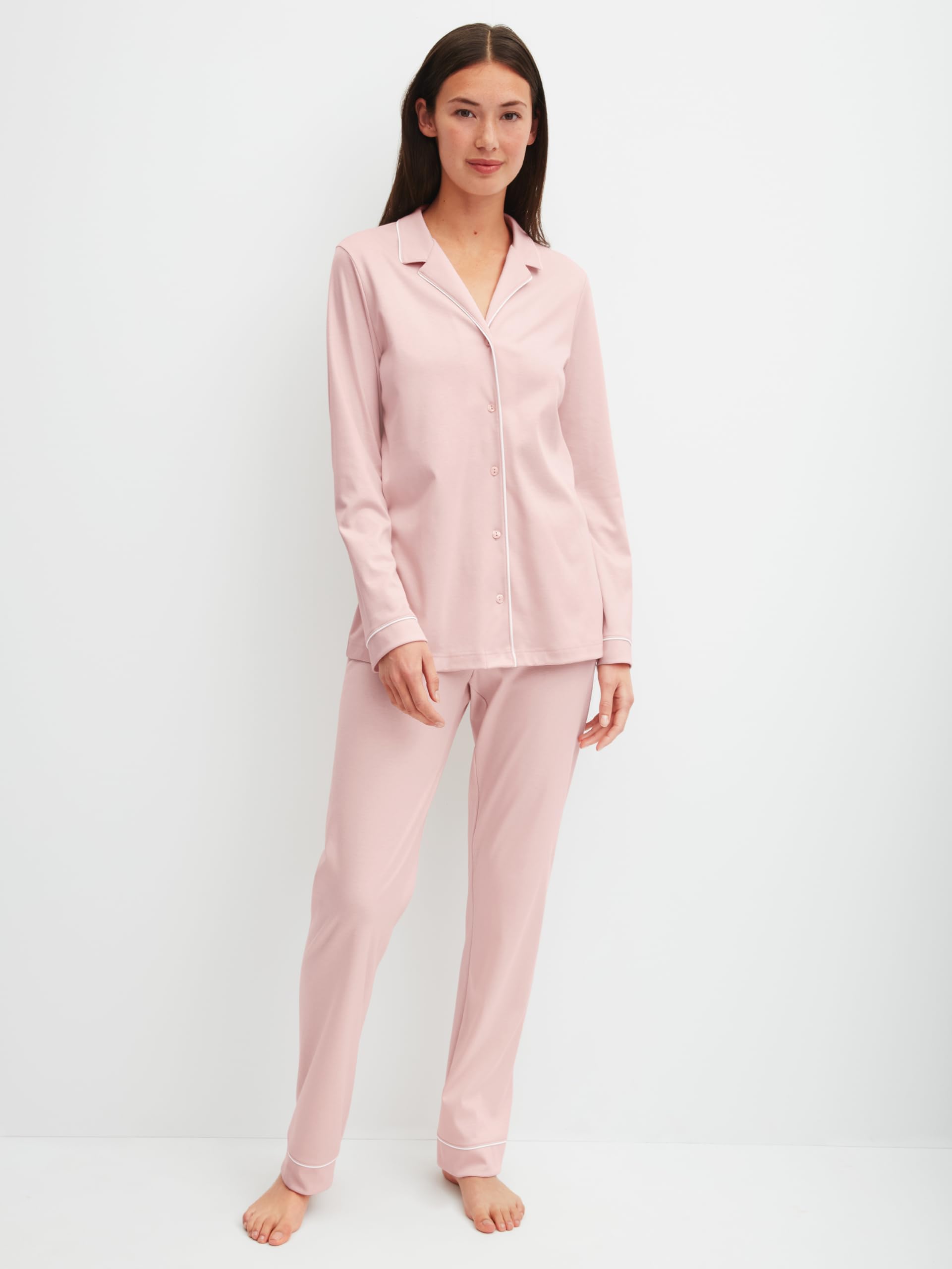 CALIDA Night Lovers Pyjama Damen | durchgeknöpfter Schlafanzug aus 100% hochwertiger Baumwolle, mit stoffbezogenem Gummibund