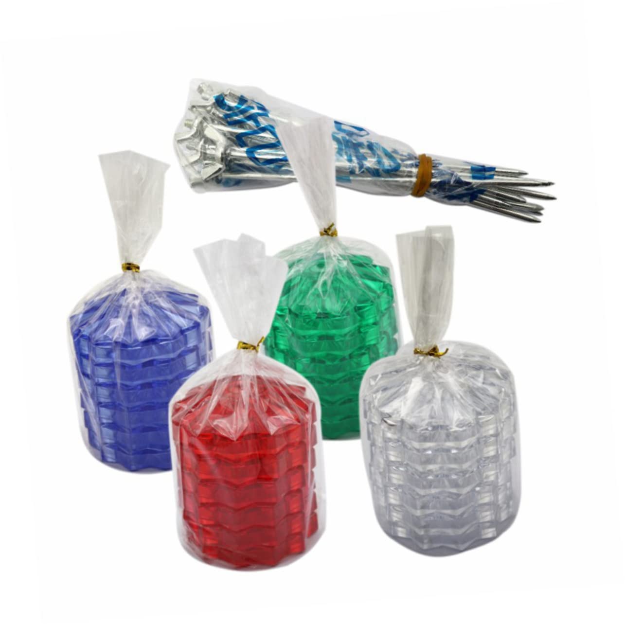 KALLORY 4Pcs Bill Fork Spike Stick Note Holder Straight Rod Receipt Holder for Kitchen Office Restaurant Use Red Blue Green Transparent