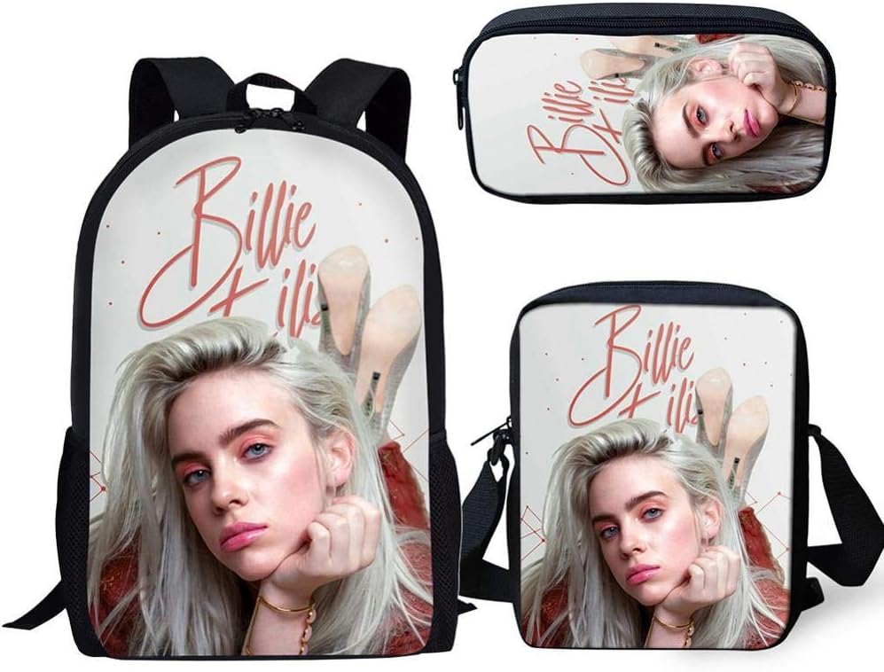 ReadyGoFashion Backpack 3PC/Set Kids Book-Bag Billie Eilish Pattern School Bags Favorite Star Design Children Shoulder Book Bag-CDGX2046CEK