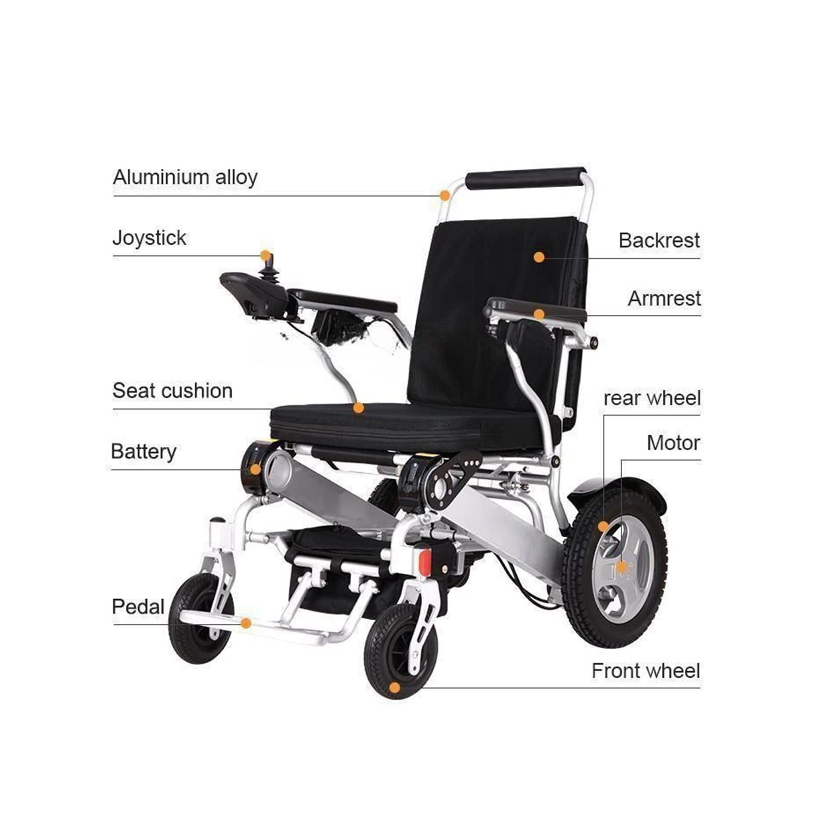 YAZURI Silla de Ruedas eléctrica, Motor de Potencia máxima de 600 W + Peso Neto 25 kg Ligero y Plegable + batería de Gran Capacidad 20AH + Soporte de Carga 180 kg