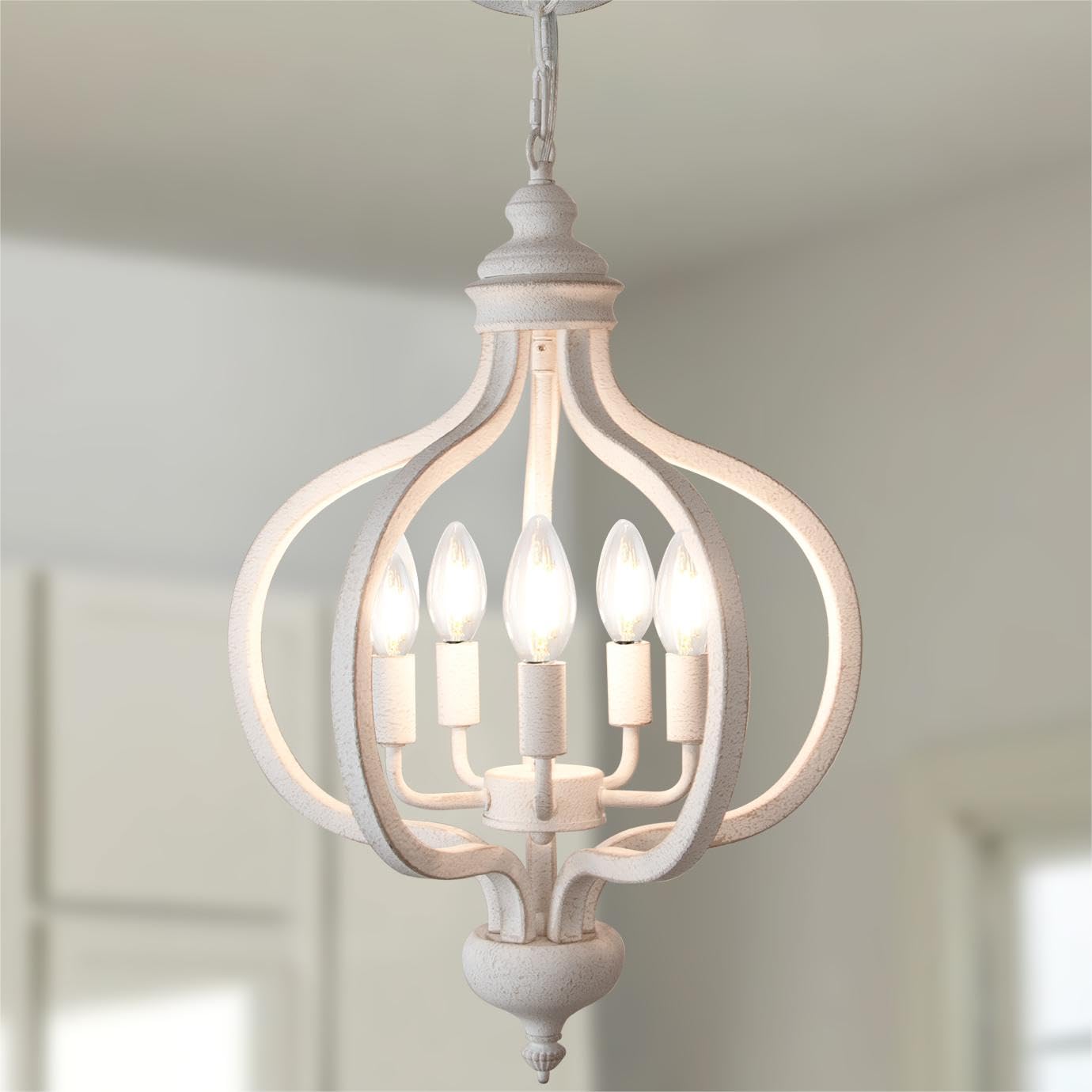 LynPon 5-flammige Kronleuchter-Deckenleuchte, Antik-Weiß, für Wohnzimmer, Vintage-Deckenleuchten, Schlafzimmer-Deckenleuchten, Shabby-Chic-Möbel, moderne Flurleuchten Beleuchtung