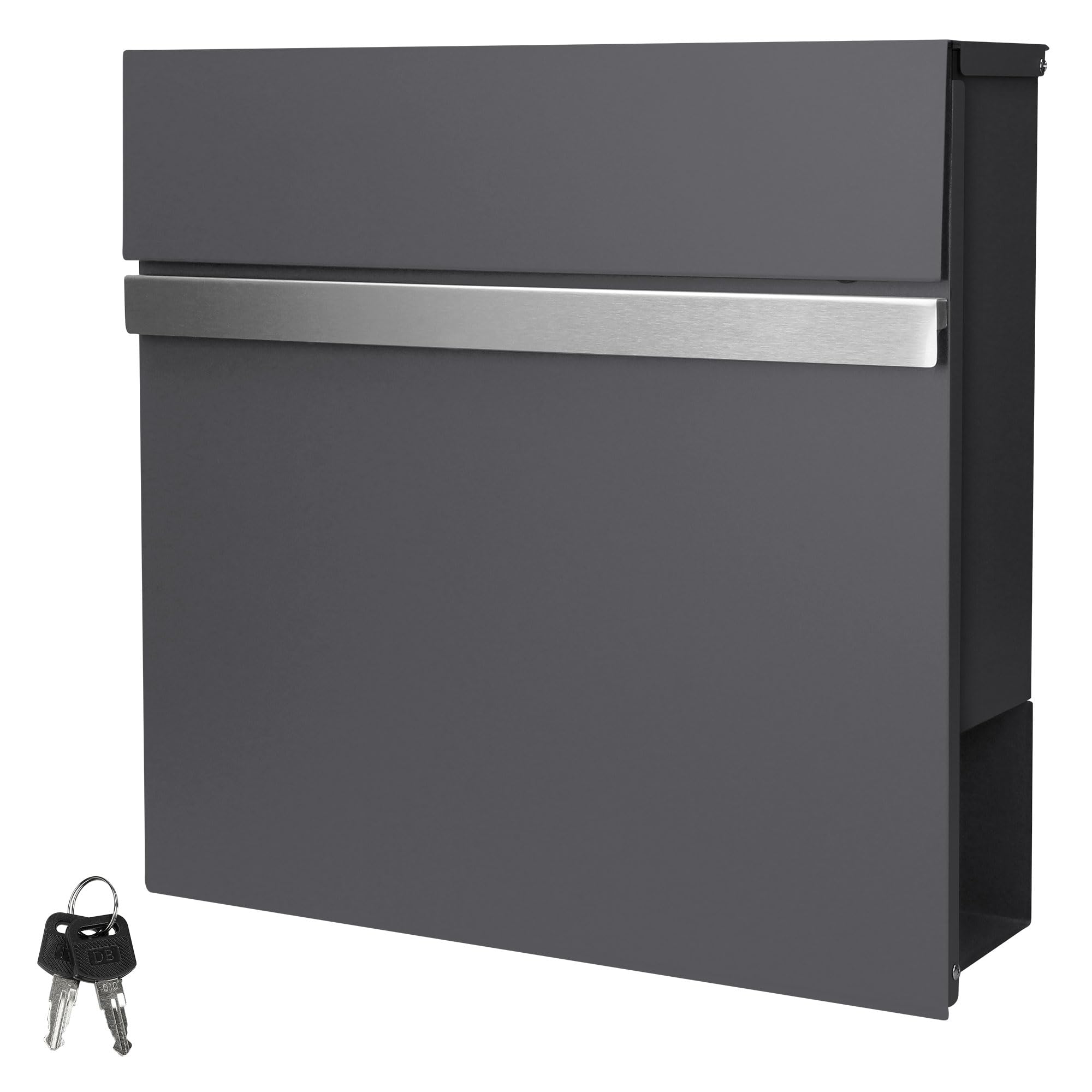 ECD Germany Buzón Correos Exterior Diseño Moderno de Pared con Compartimento para Periódicos 37x11x36,5 cm de Acero con Recubrimiento de Polvo Gris Antracita Incl. 2 Llaves con Material de Montaje