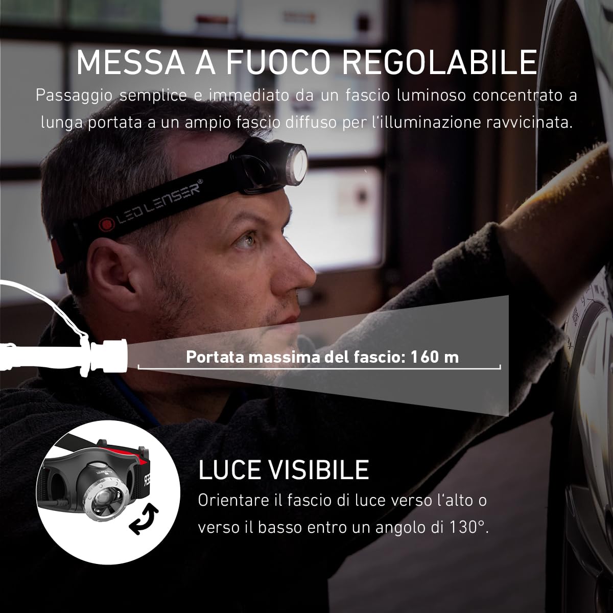 Ledlenser H7R.2 Torcia Frontale LED, con Batteria al Litio Ricaricabile, Utilizzabile Anche con 4 Pile AAA, 300 Lumen, dimmerabile, Portata Luminosa di 160m, Cavo di Ricarica USB, orientabile
