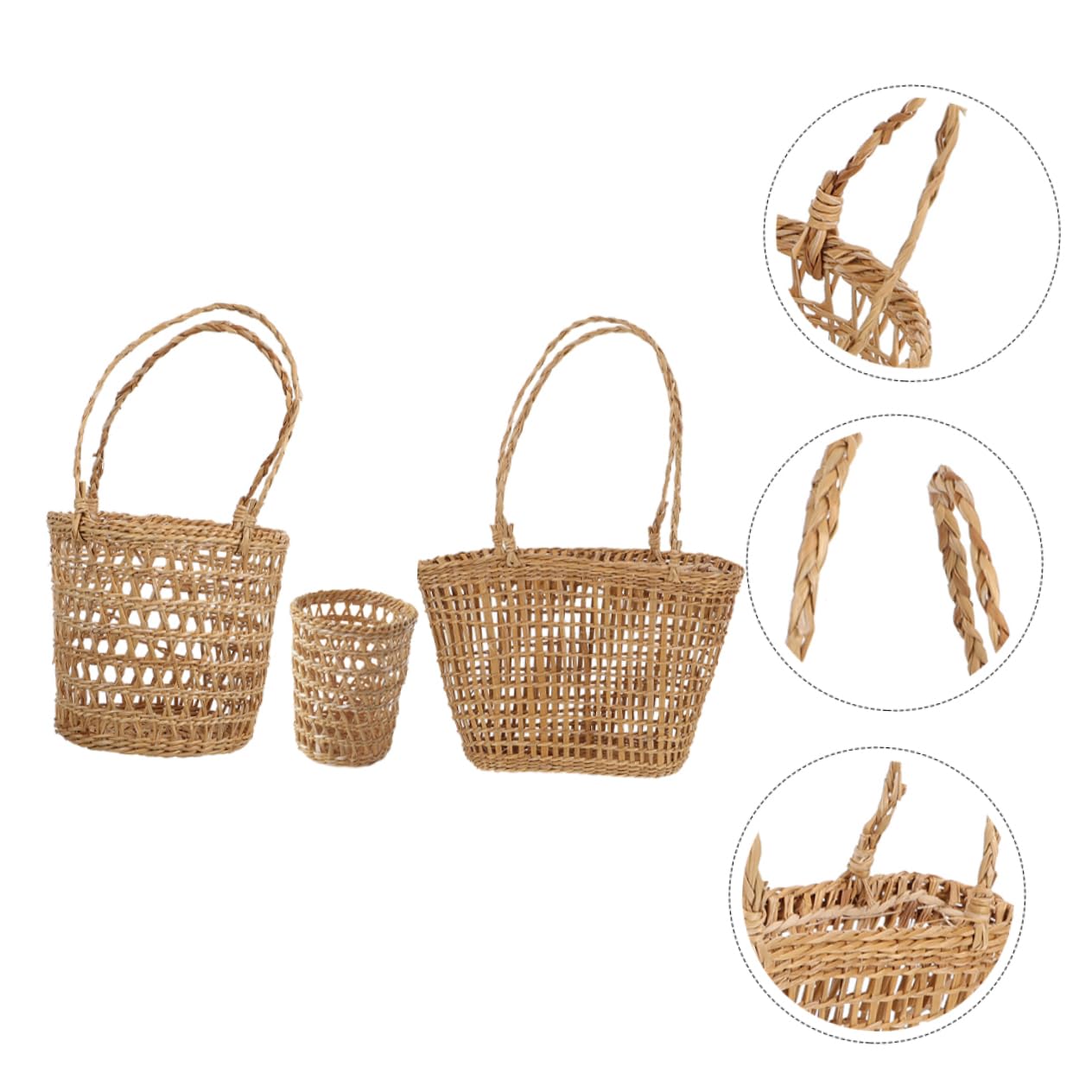 Balacoo 1 Set Multipurpose Straw Basket Decorative Woven Sundries Container with Lightweight Handle for Home Storage and Flower Display for Desktop Organization