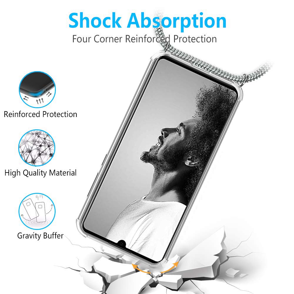 FMPCUON Cover Trasparente Per Huawei Mate 20 Lite Con Cordino Da Collo 150 Cm E Vetro Temperato – Custodia TPU Ultrasottile, Protezione Totale - 3