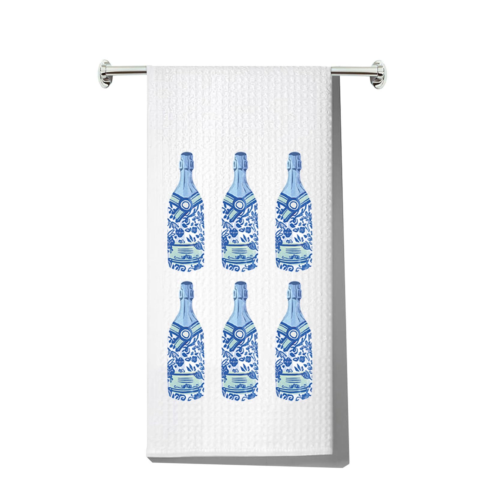 Torchon de cuisine chinoiserie bleu style porcelaine haut de gamme pour champagne