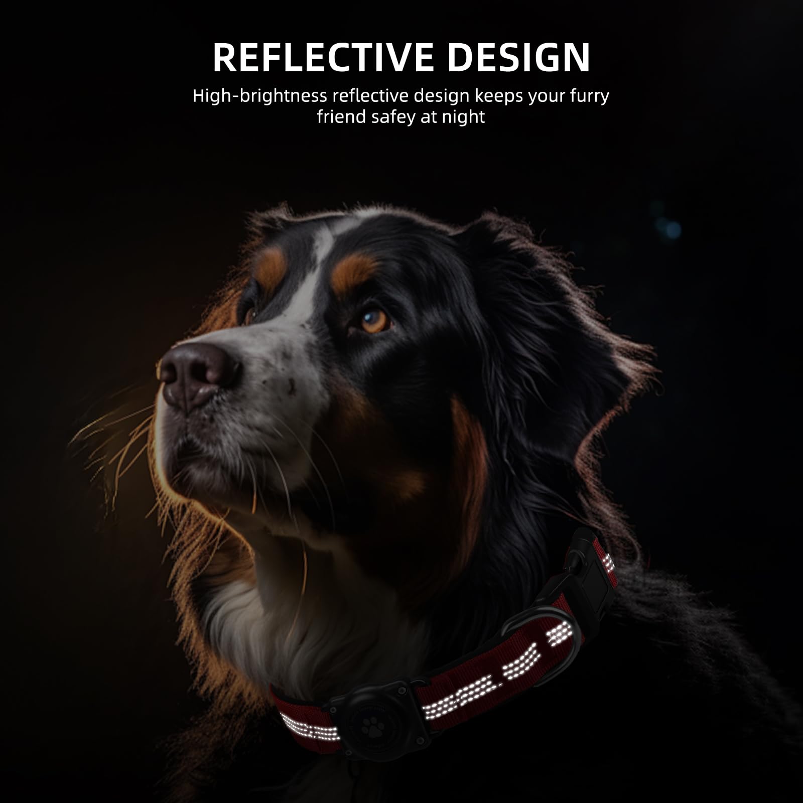 Collar de perro AirTag mejorado, soporte impermeable IP68 para collar de perro, reflectante, ultraduradero, cómodo acolchado, collares de perro resistentes para perros pequeños, medianos y grandes (L