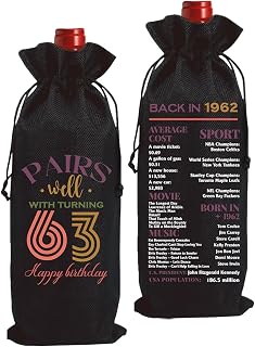 Funny 63rd Birthday Gifts for Women Men Wine Bag, Happy Anniversary Party Decorations for Her Him, Wine Bottle Bag for 63 Year Olds Born in 1962 - 2025