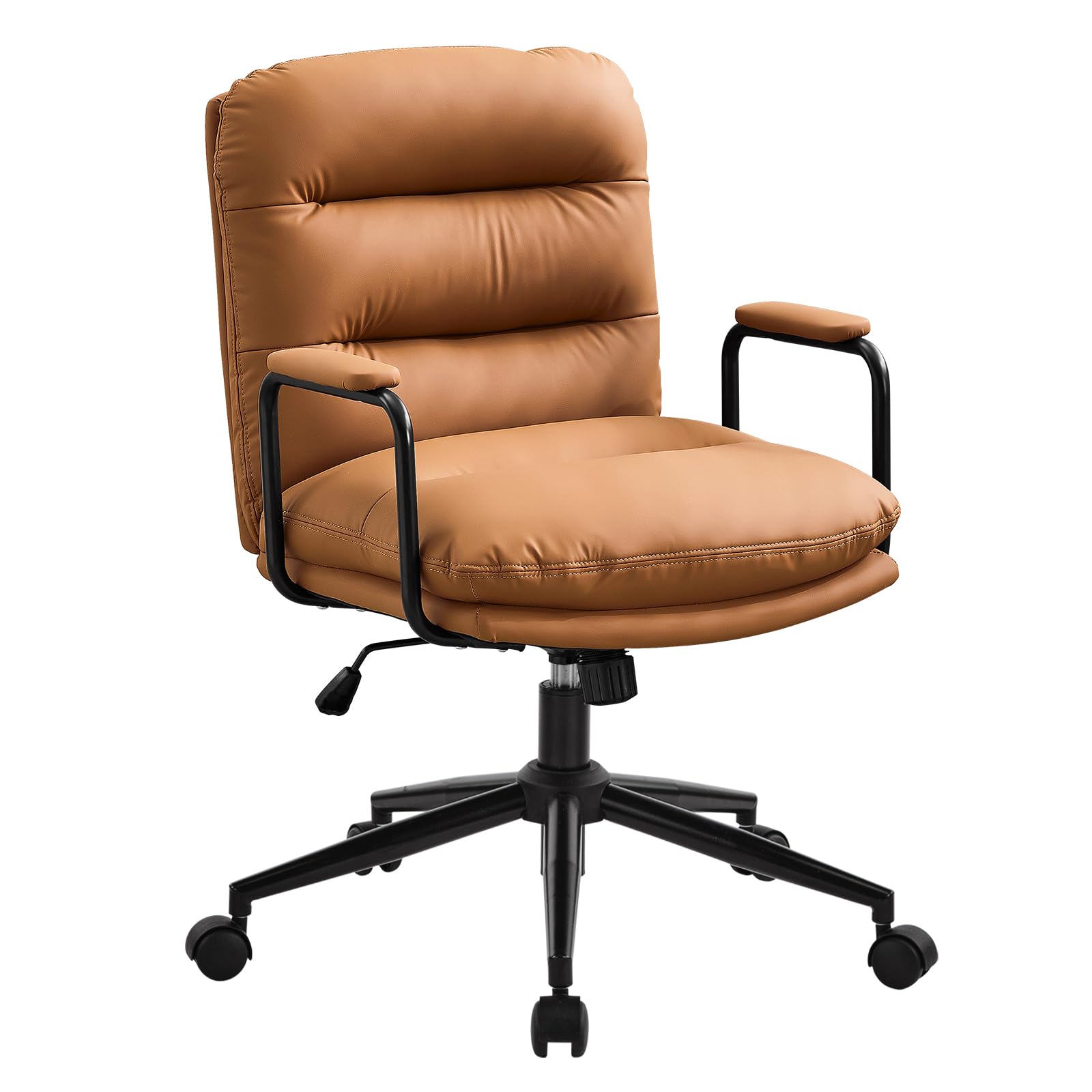 Furniliving Leather Home Desk Chair Comfortable Executive Office Chair with Wheels Ergonomic Computer Task Chair Adjustable Height Brown
