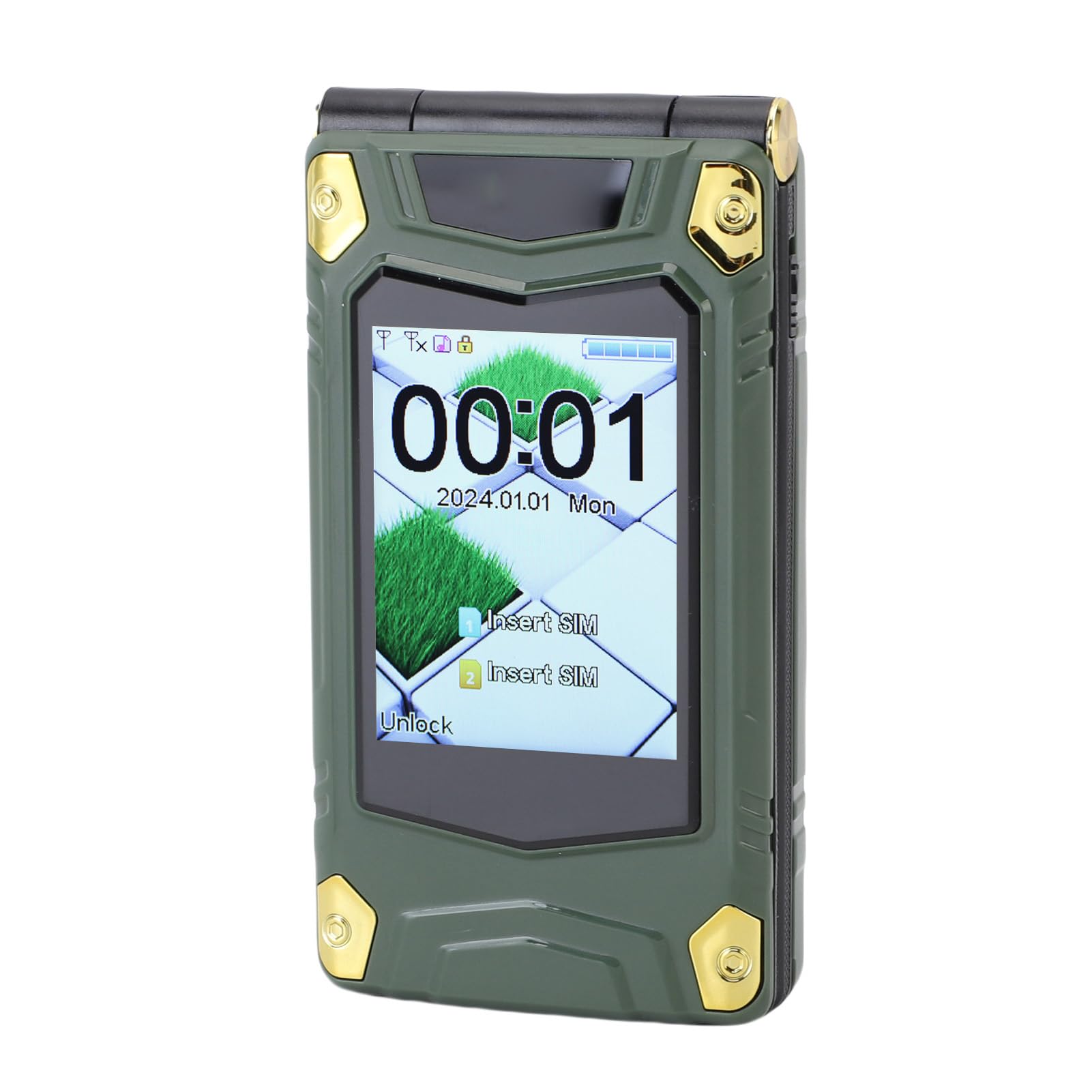 Odwróć Telefon z Dużymi Czcionkami, Transmisja Głosowa, 9 Szybkiego Wybierania, 3,0 „wewnętrzny + 2.6”, Ekran Zewnętrzny, 4800 MAh, Podwójna Karta SIM Odblokowana (GREEN)