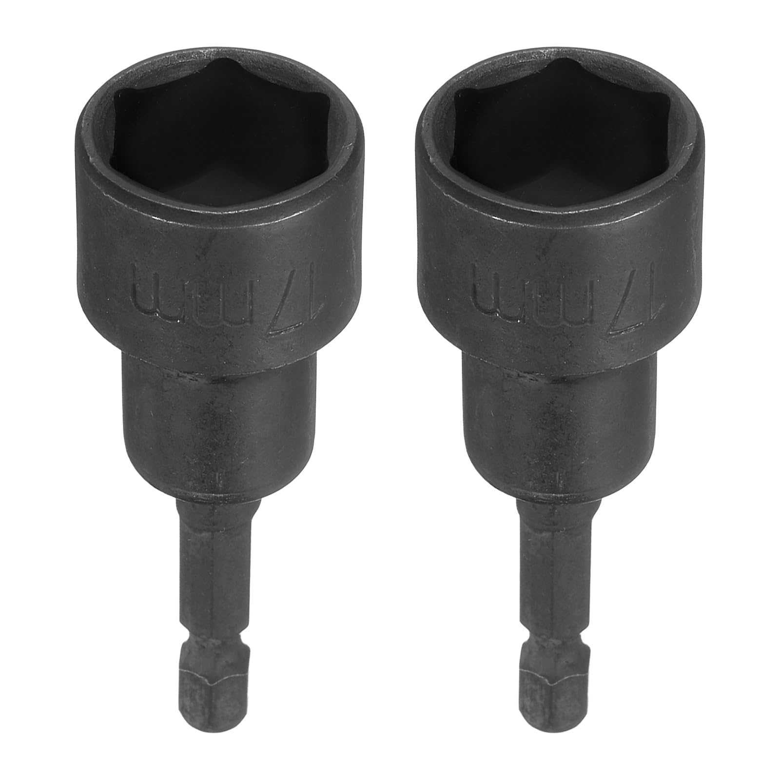 sourcing map 2pcs Magnetic Nut Driver 17mm Hex Drive Socket CR-V Steel Power Screw Drill Bits Socket Wrench Tools with 1/4" Quick Change Hex Shank for Power Drills Impact Drivers, Black