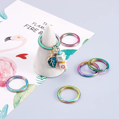 Miniatura 6 de Pandahall - 10 llaveros de acero inoxidable de 0.630 pulgadas (0.630 in), redondos, planos, redondos, con cierre dividido, multicolor, para el