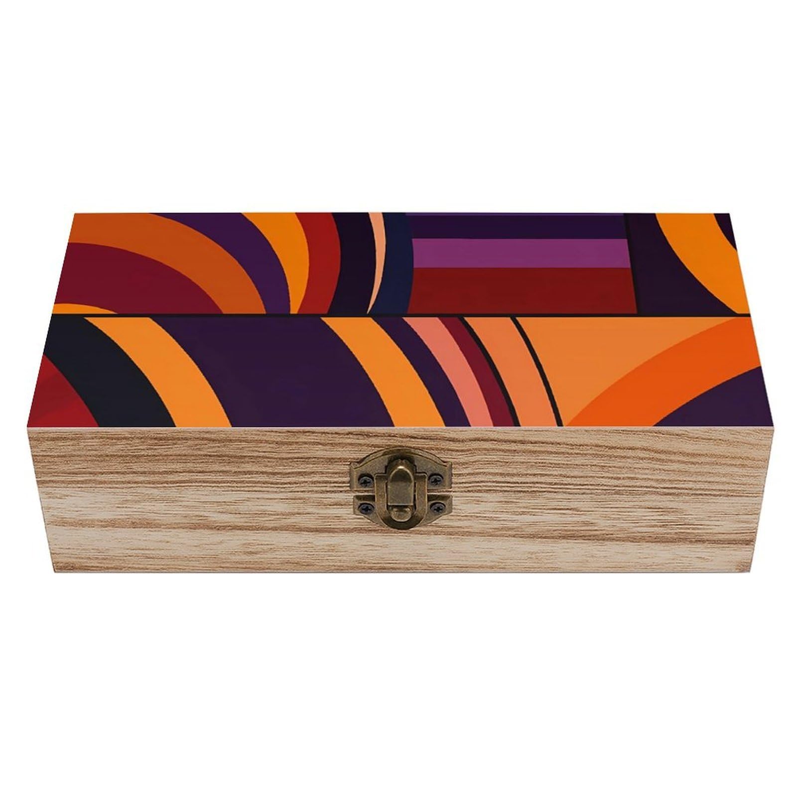 HLBSDM Retro Abstract Geometric Pattern Retro Wooden Storage Box Jewelry Art Gift Boxs Decorative Keepsake Boxes