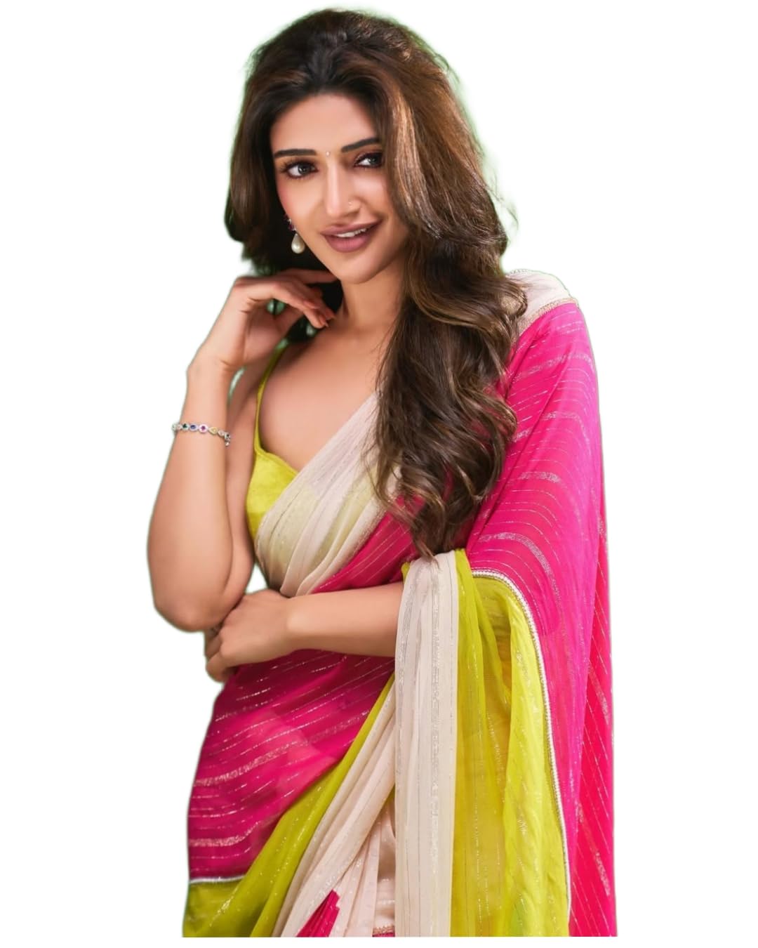 sidhidata Women's Pure Viscose Chiffon Zari Lining Satin Boarder Saree With Unstitched Blouse Piece (Sreeleela)-picture-50