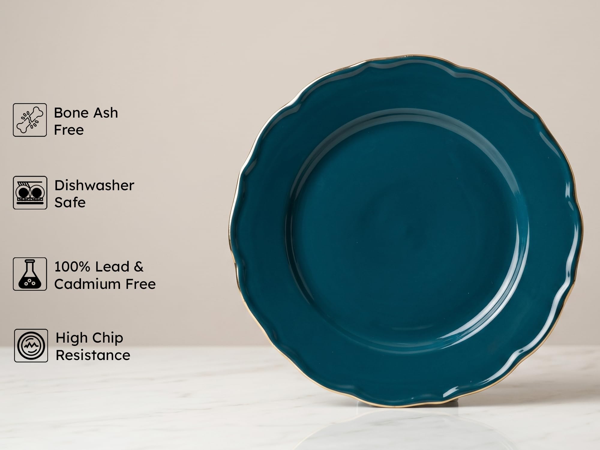 Gold Rim Porcelain Plates Set - Teal -5