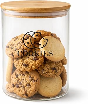Biscuit Jar, 3.2L Glass Biscuit Barrel for Kitchen, Airtight Cookie Jar with Wooden Lid, Round Wide Mouth Storage Tin for Candy Buffet and Snacks, Stackable Food Storage Container