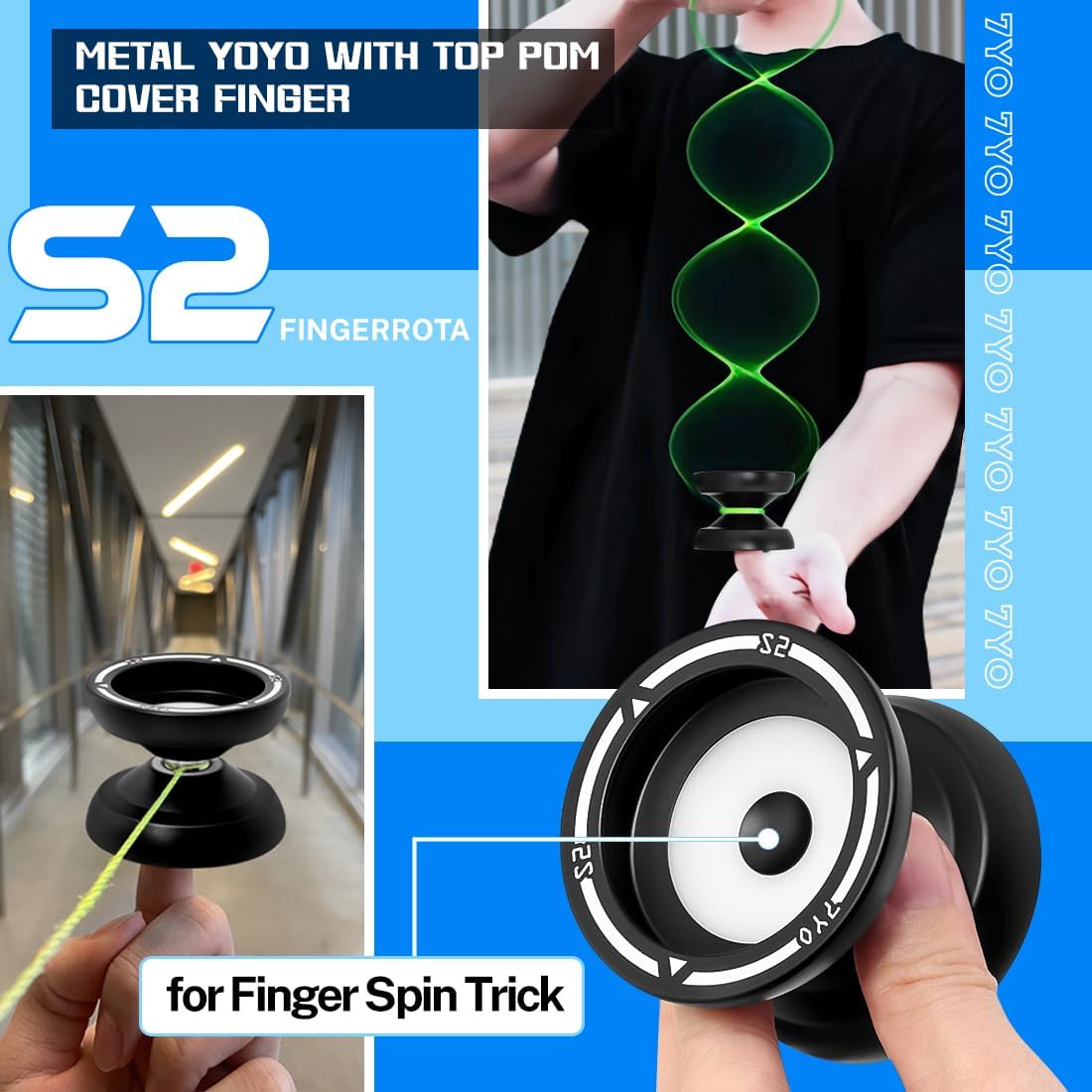 7YO S2 Responsive Yoyo for Kids 8-12, Yoyo Professional Finger Spin Trick Yoyos with Dual Function + 10 Yo Yo Strings, Case, Bearing Removal Tools - Black