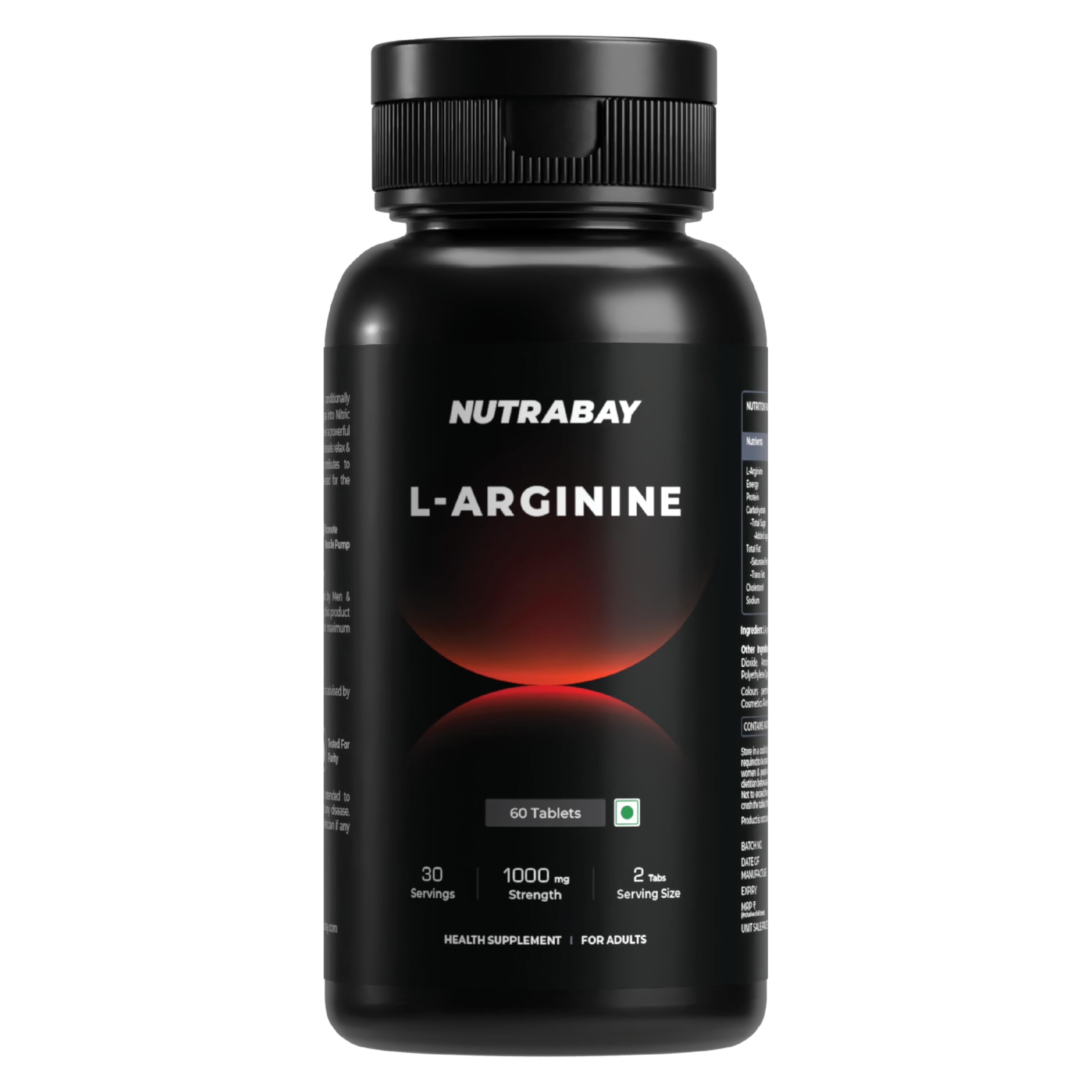 Nutrabay Pro L-Arginine Tablets 1000mg per Tablet – Improve Endurance, Promote Muscle Pump, Non-GMO, Vegan Friendly – 60 Veg Tablets| Tested for Purity | 100% Authentic