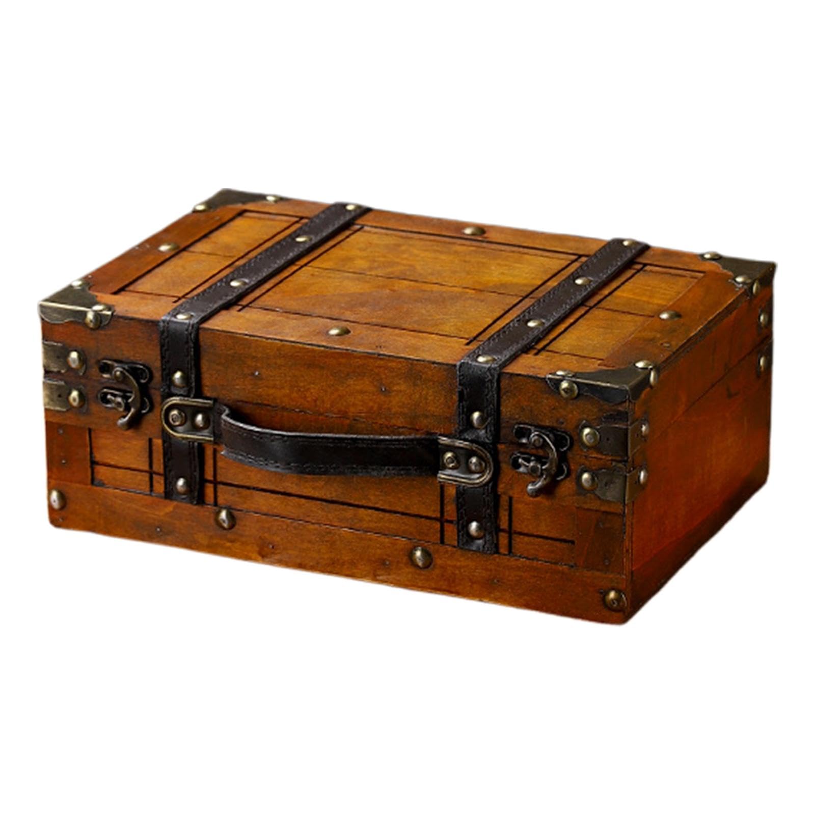 Old Fashioned Wood Storage Box Suitcase Elegant Multipurpose with Hinged Lid 30x19.5x11.2cm-image-30