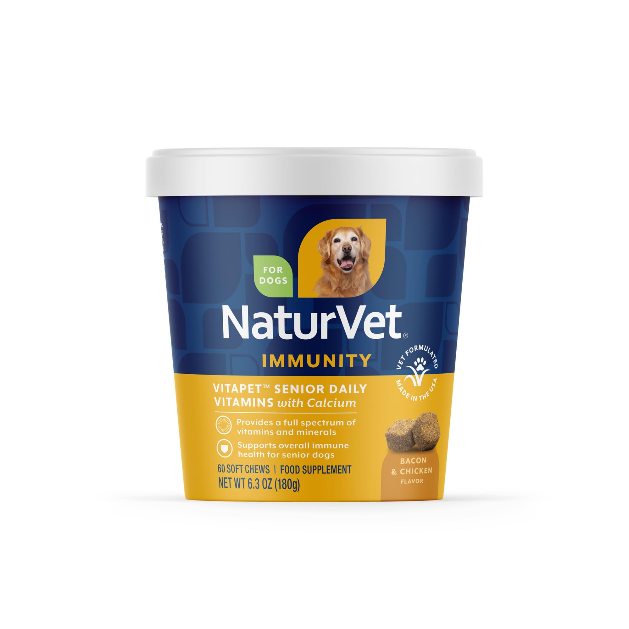 NaturVet VitaPet Senior Daily Vitamins Plus Glucosamine for Dogs, 60 ct Soft Chews, Made in The USA with Globally Source Ingredients