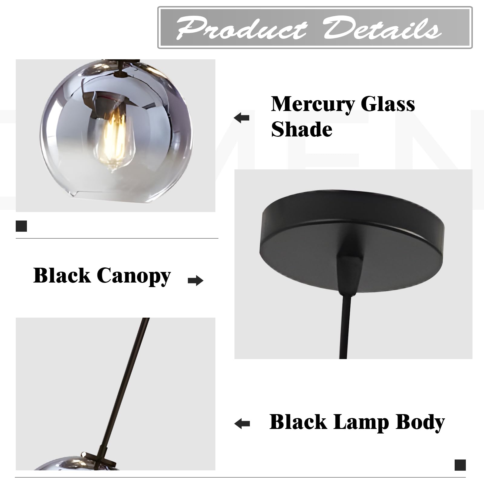 KCO Lámpara colgante de cristal plateado degradado de 20 cm, lámpara de techo colgante moderna con cable ajustable para isla de cocina, dormitorio, sala de estar, pasillo