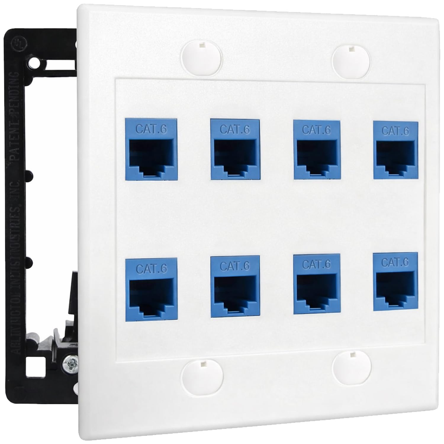 DIYTECH 8 Port Ethernet Wall Plate, Cat 6, Double Gang, RJ45 Female to Female Keystone Jacks - White