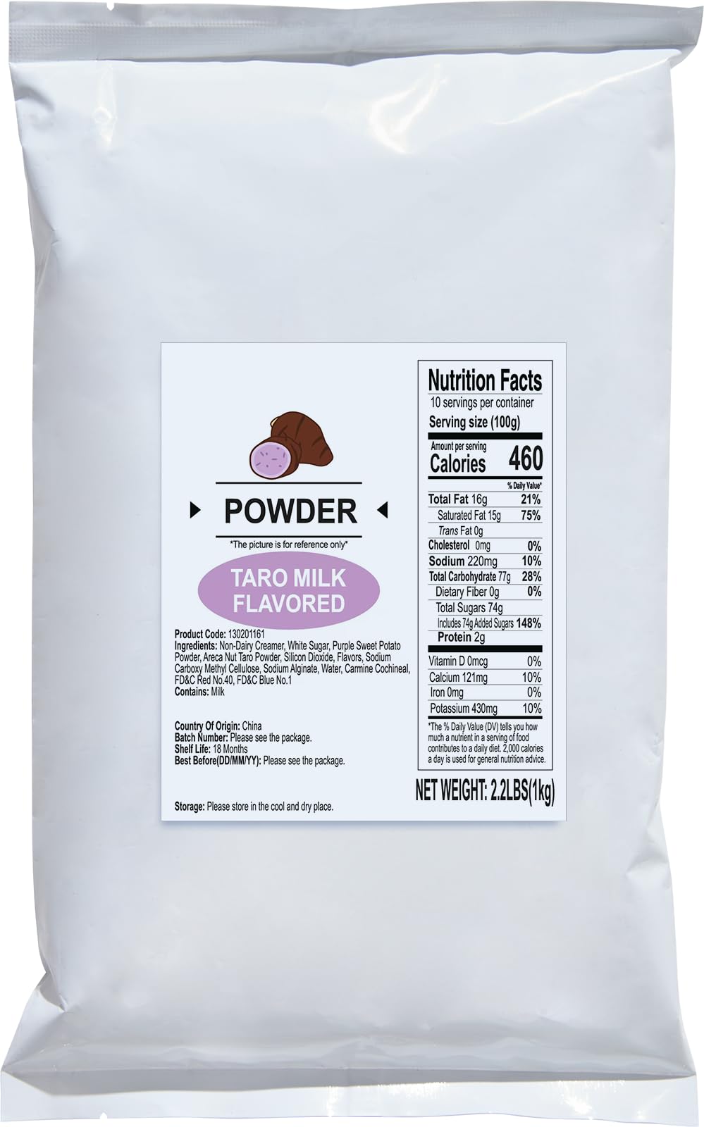 Soeos Taro Flavored Powder, 2.2 lbs (1kg) – Instant Bubble Tea Mix with Creamer & Sugar, Easy to Prepare, Perfect for Boba Drinks & Desserts