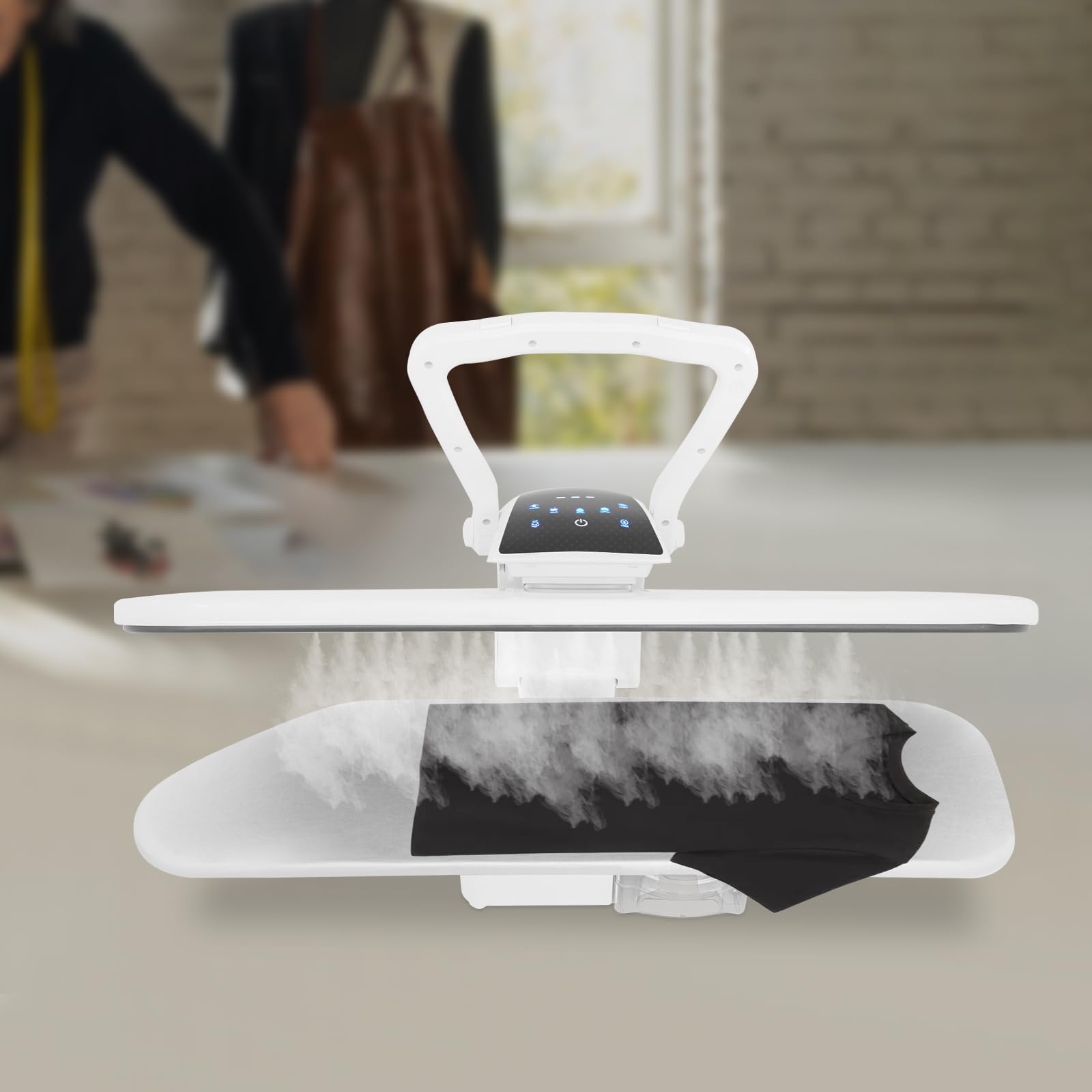 Pressa a vapore intelligente, 2200 W, con 5 programmi di stiratura, nylon, seta, cotone, lino, con intervallo di temperatura di 90 – 200 °C (bianco)