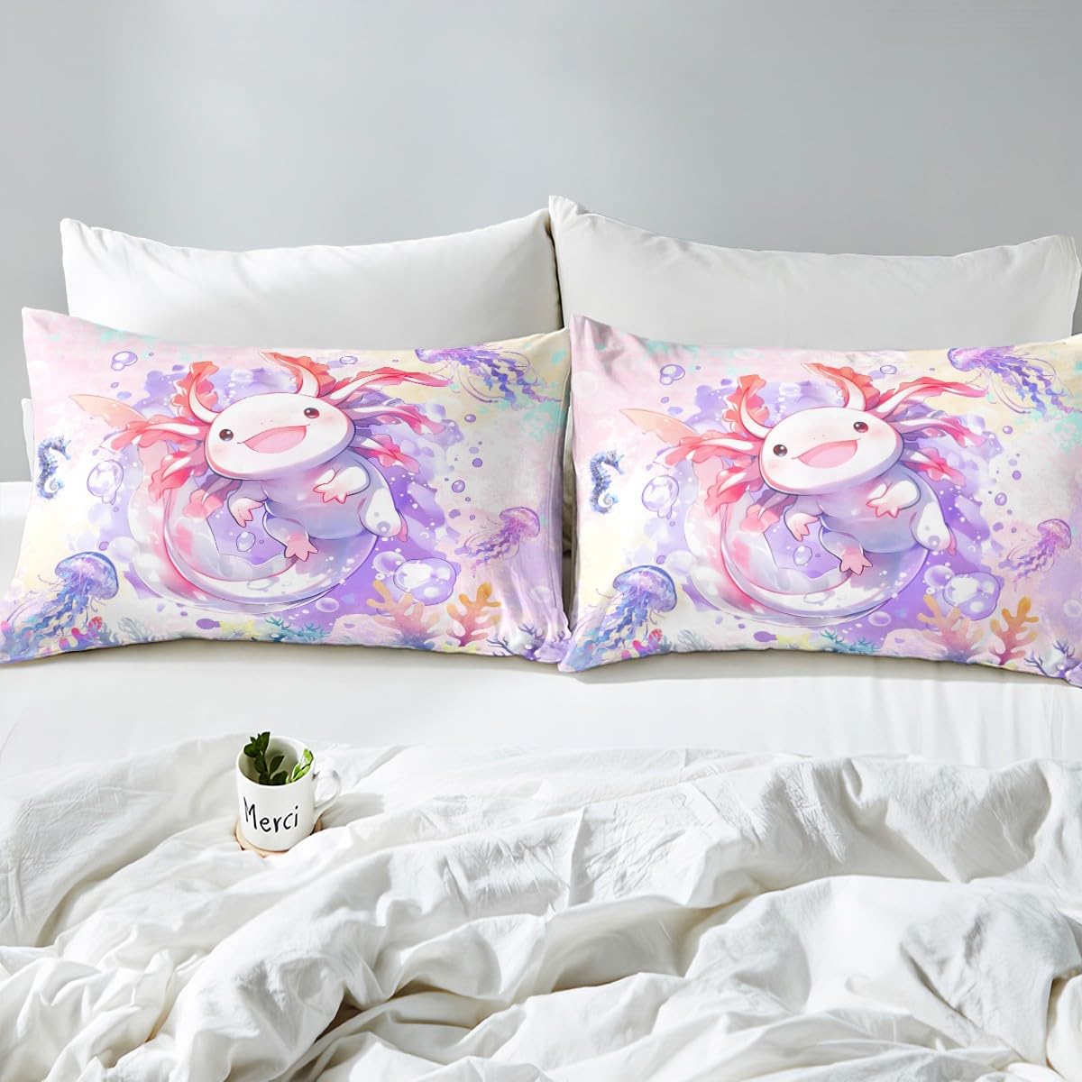 Loussiesd Boys Girls Cute Axolotl Comforter Cover Single Size - Image 4